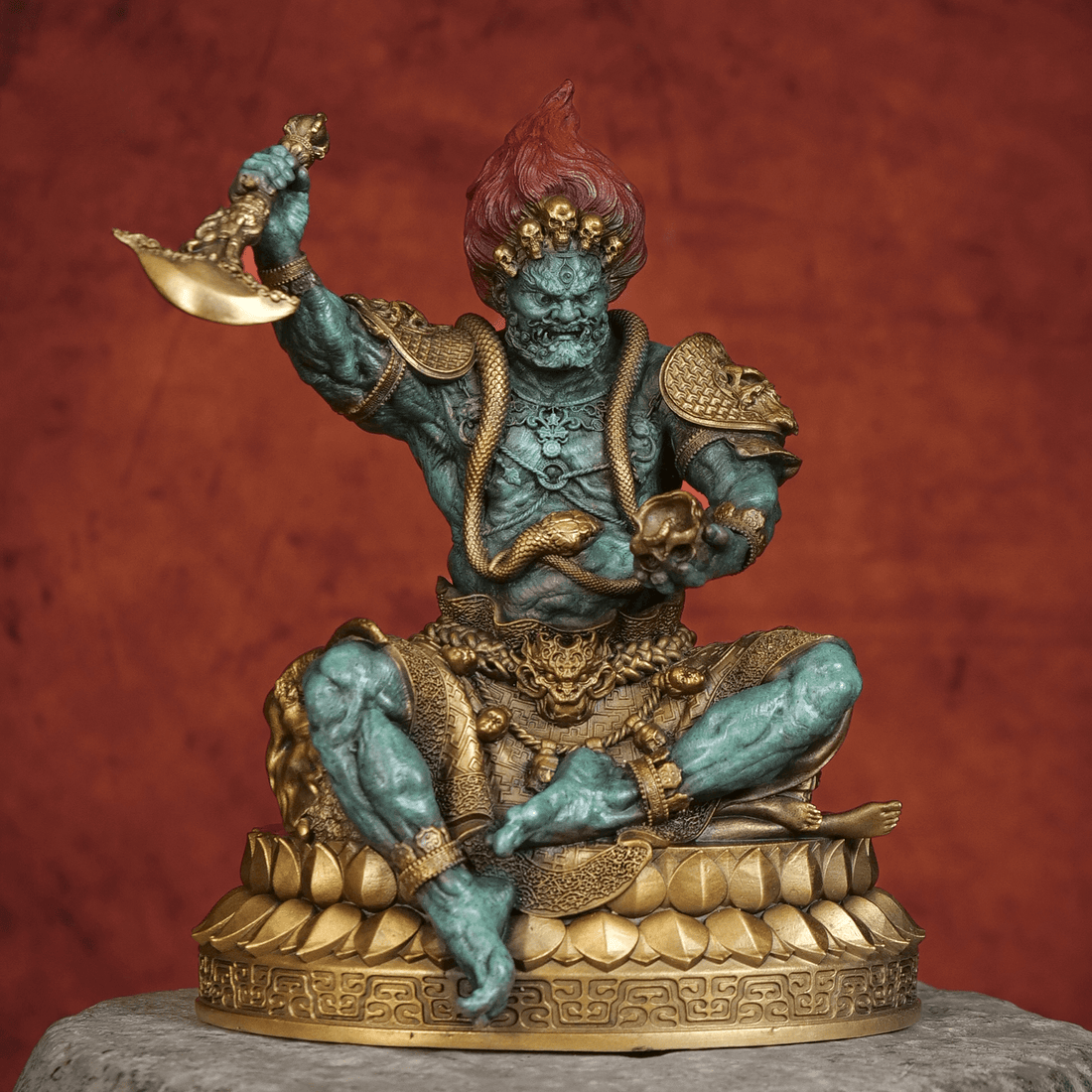 Handcrafted Copper Mahakala Sculpture – Powerful Protector, Good Luck & Positive Energy Decor