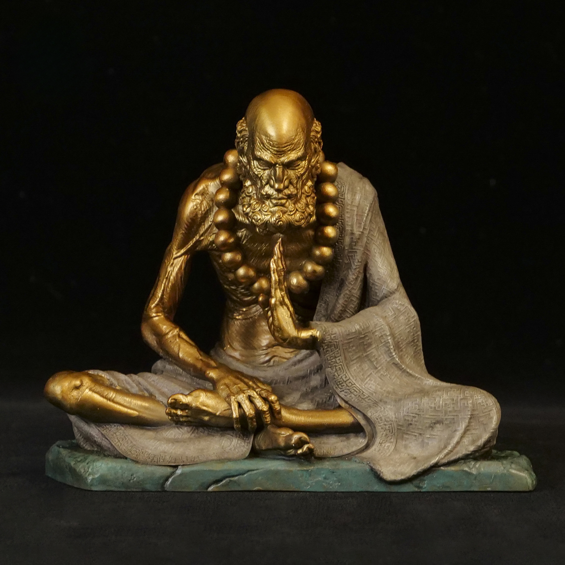 Silent Resolve Bodhidharma Sculpture | Handcrafted Verdigris Copper, Symbol of Inner Strength