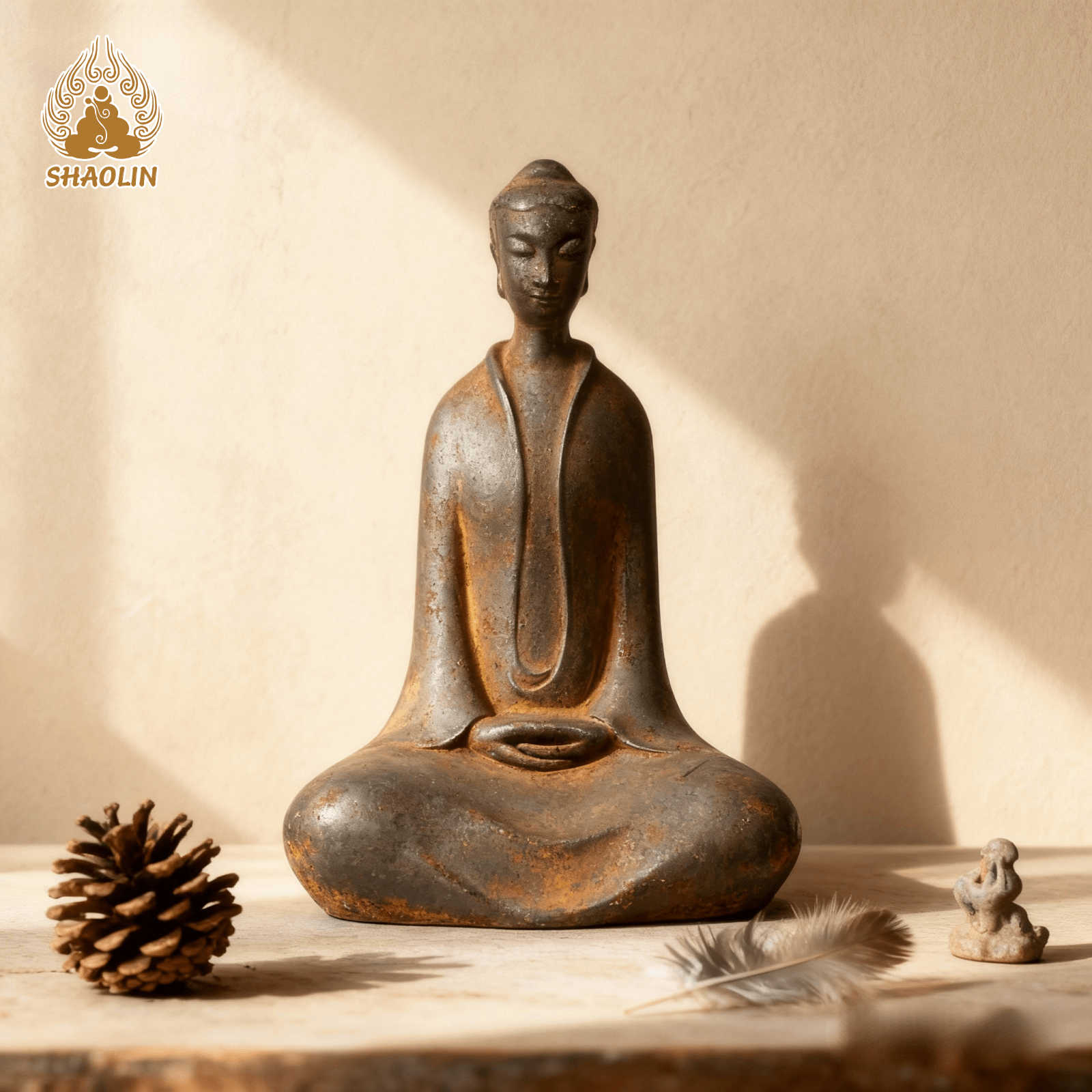 Zen Masterpiece: Handcrafted Shaolin Temple Iron Buddha Statue for Mindful Living