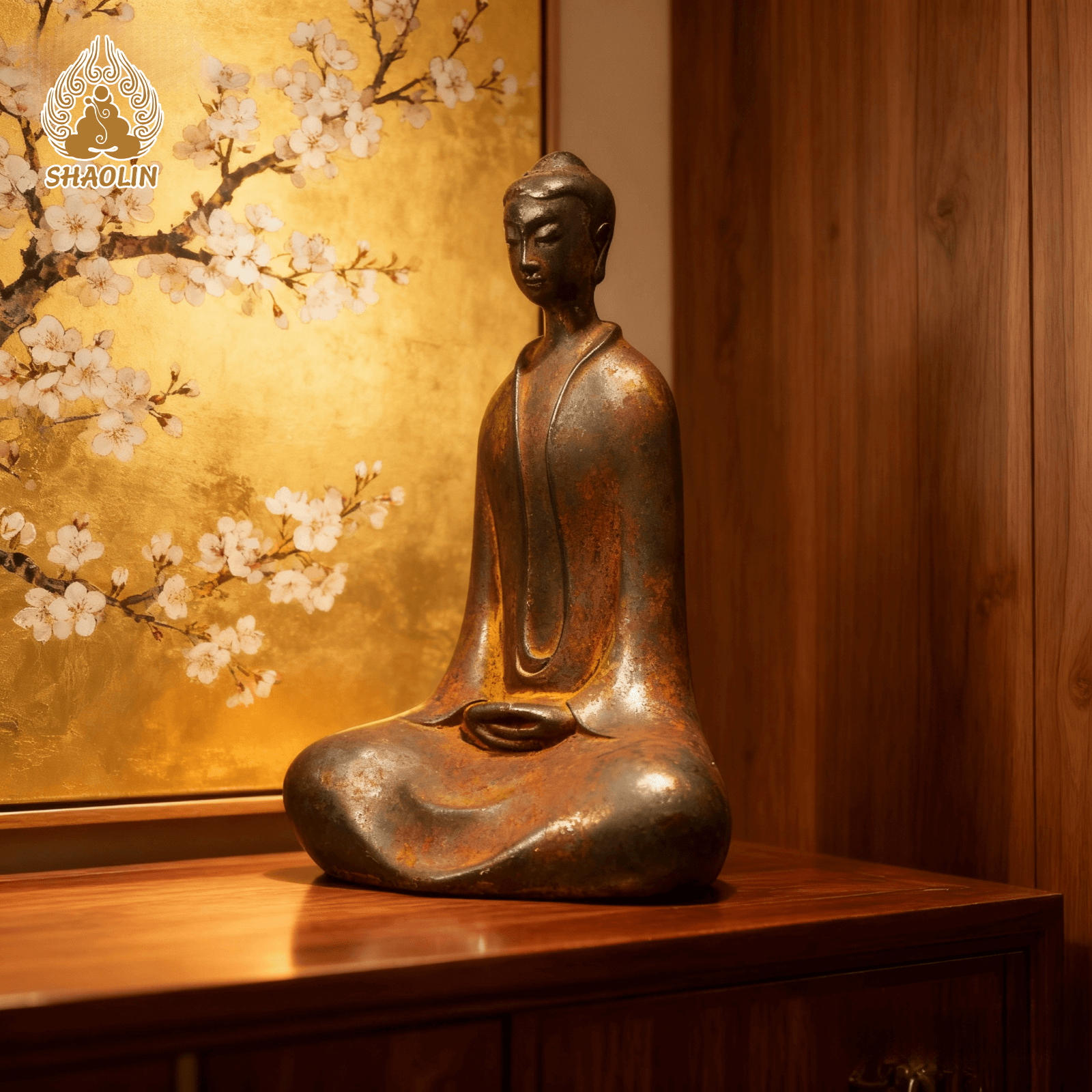 Zen Masterpiece: Handcrafted Shaolin Temple Iron Buddha Statue for Mindful Living