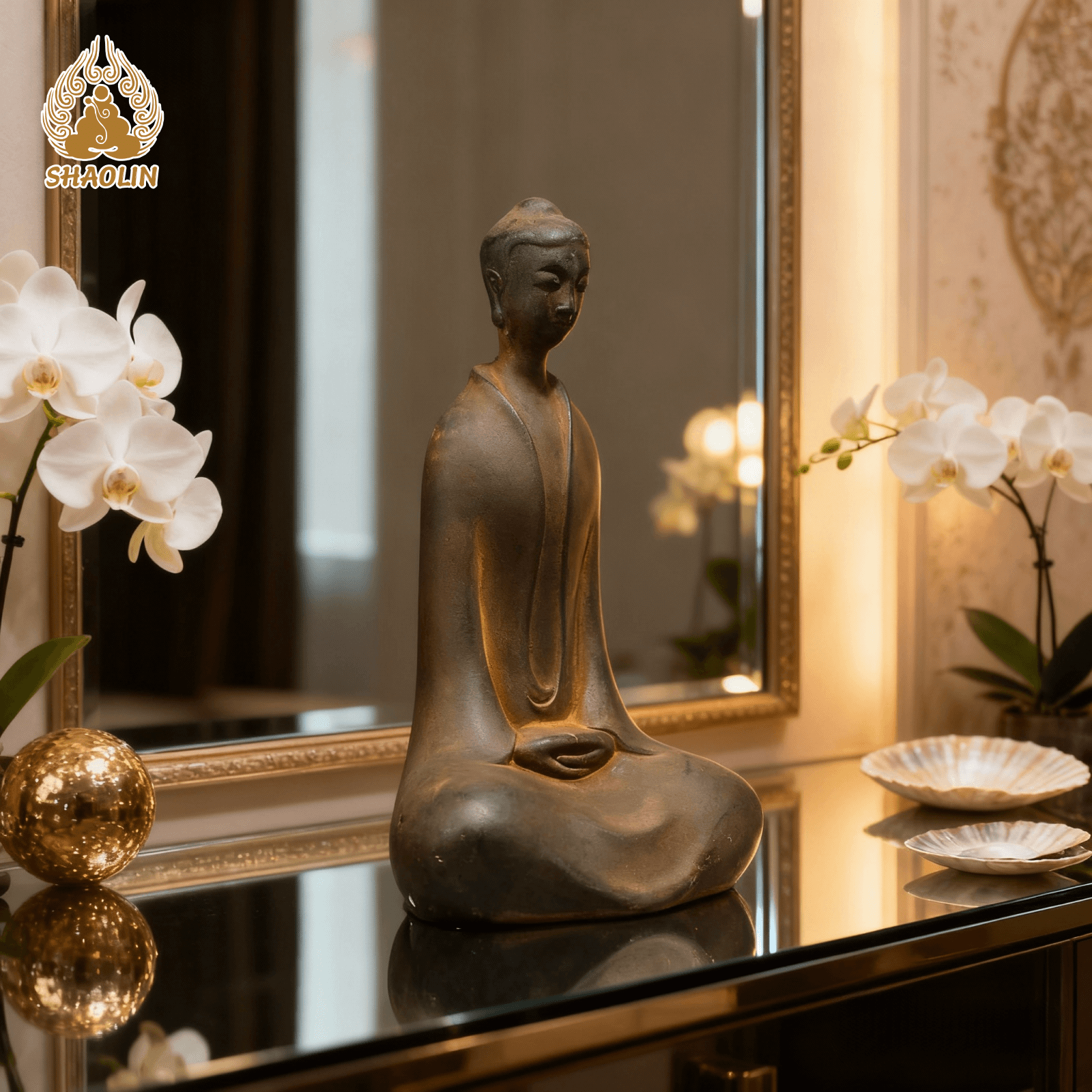 Zen Masterpiece: Handcrafted Shaolin Temple Iron Buddha Statue for Mindful Living