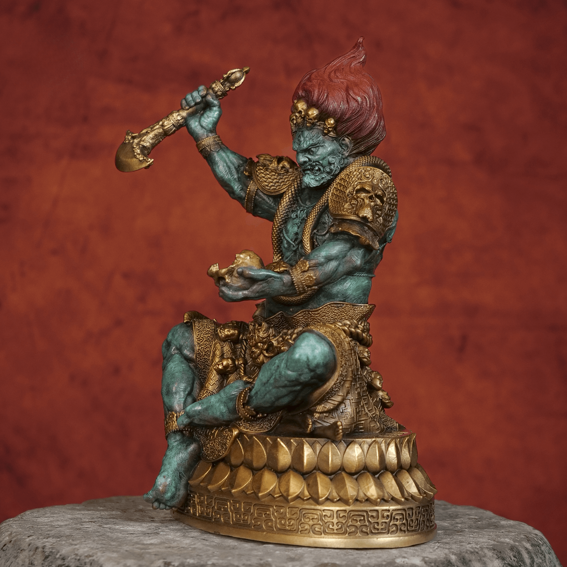 Handcrafted Copper Mahakala Sculpture – Powerful Protector, Good Luck & Positive Energy Decor