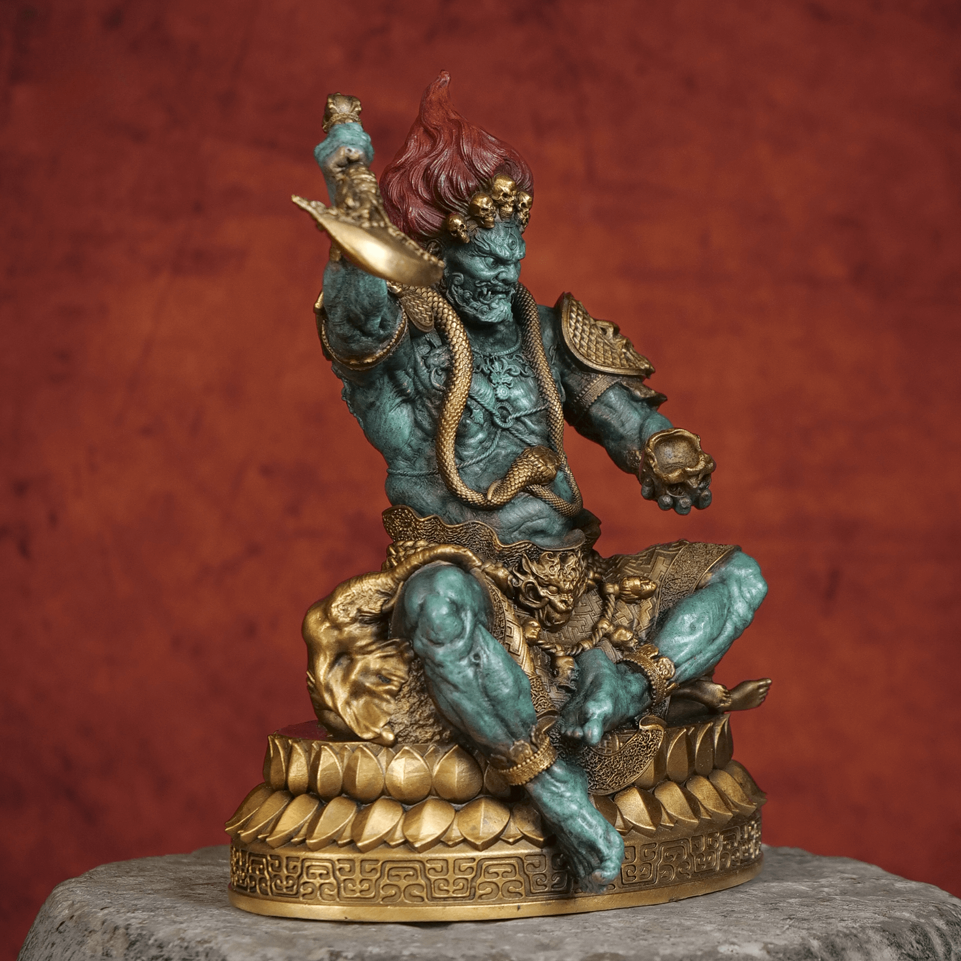 Handcrafted Copper Mahakala Sculpture – Powerful Protector, Good Luck & Positive Energy Decor