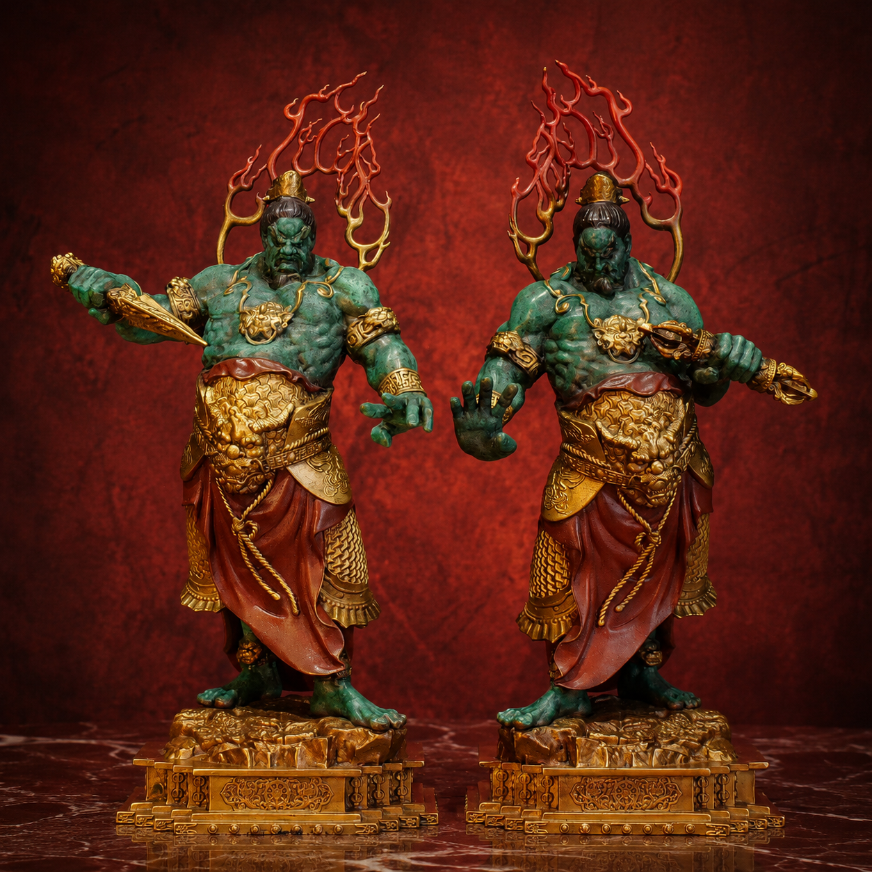 Brass Hmm-Ha Guardian Statues – Hand-Carved Vajra Gate Protector Pair