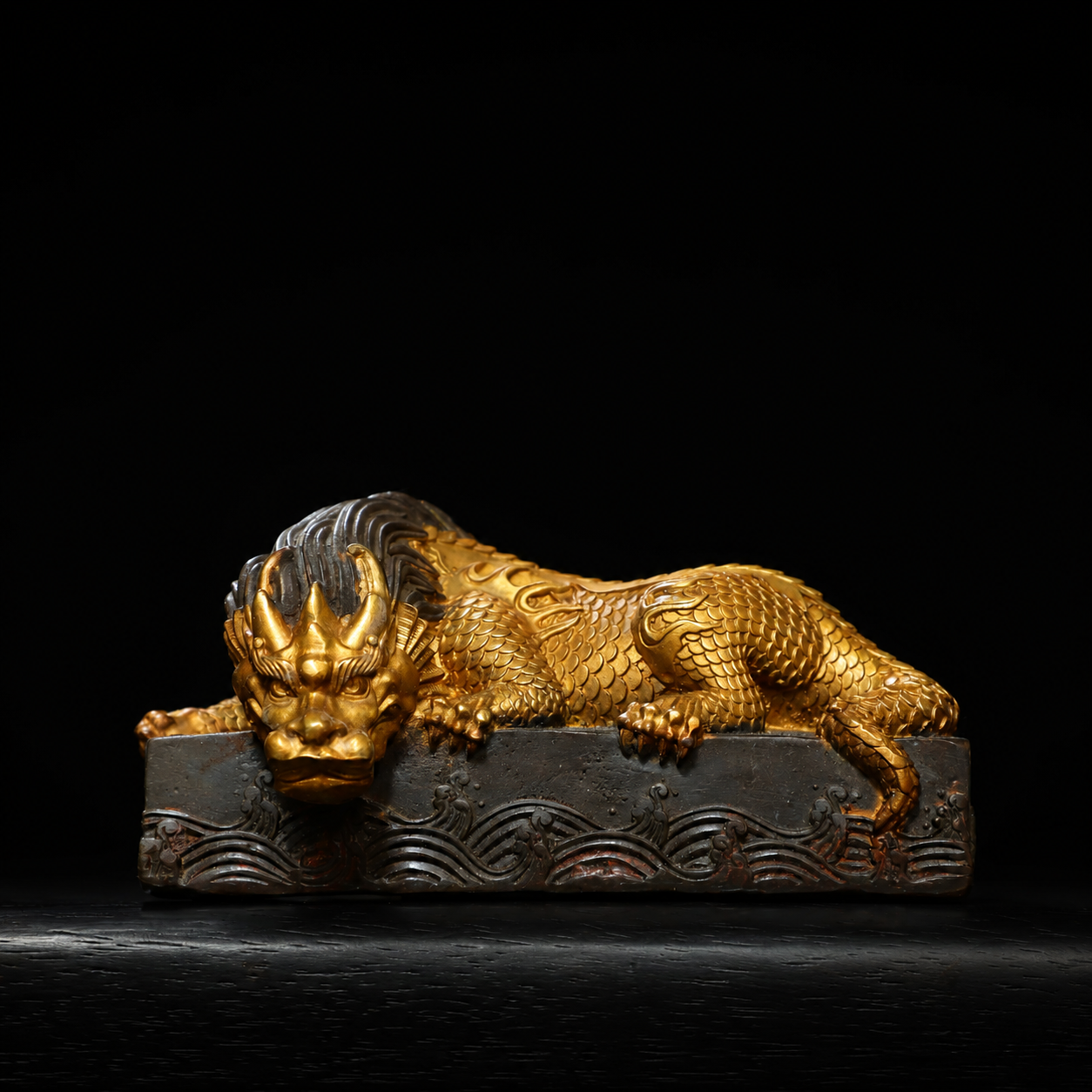 Gilt Copper Water-Absorbing Auspicious Beast Statue – Eastern-Inspired Desk & Shelf Decor