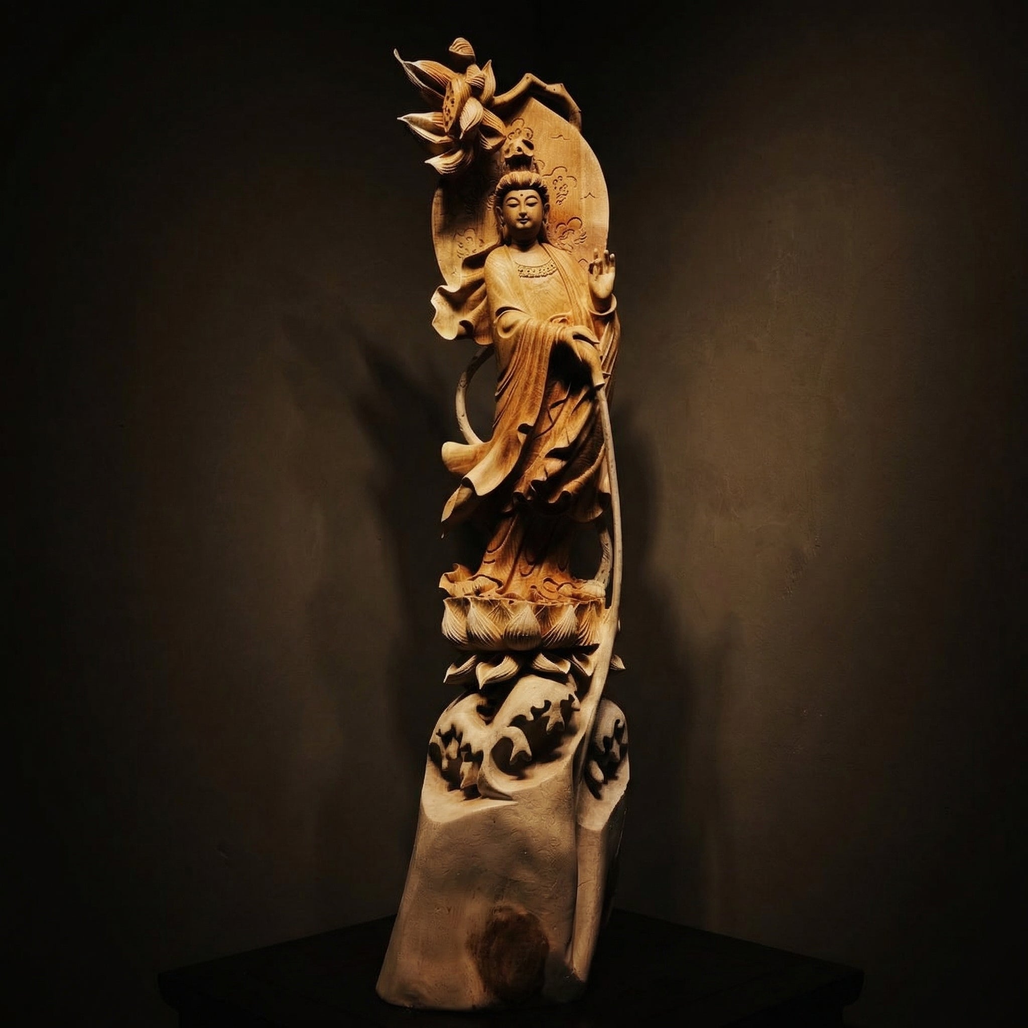 49.6" Masterpiece Hand-Carved Solid Thuja Wood "Serenity" Sculpture