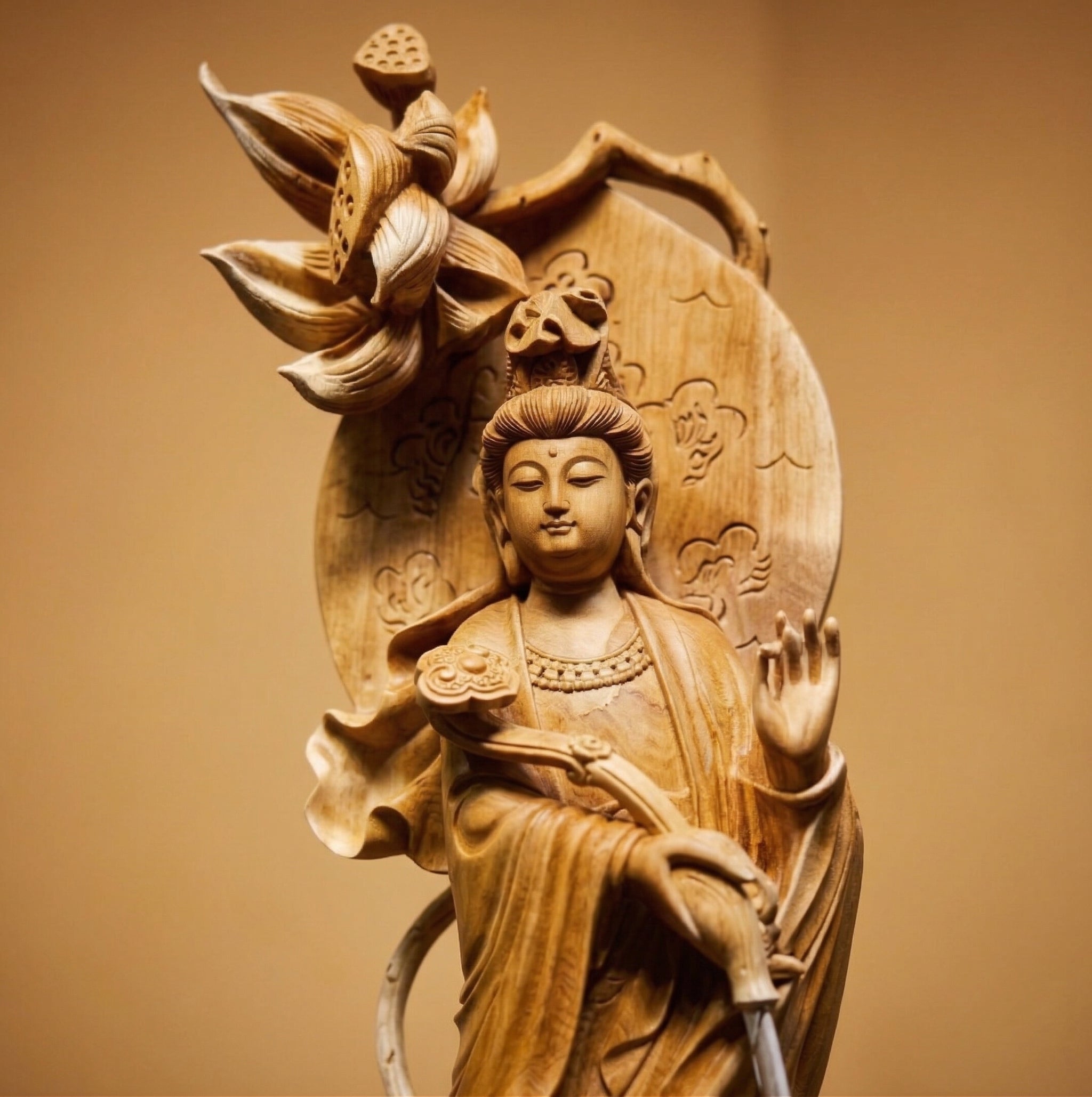 49.6" Masterpiece Hand-Carved Solid Thuja Wood "Serenity" Sculpture