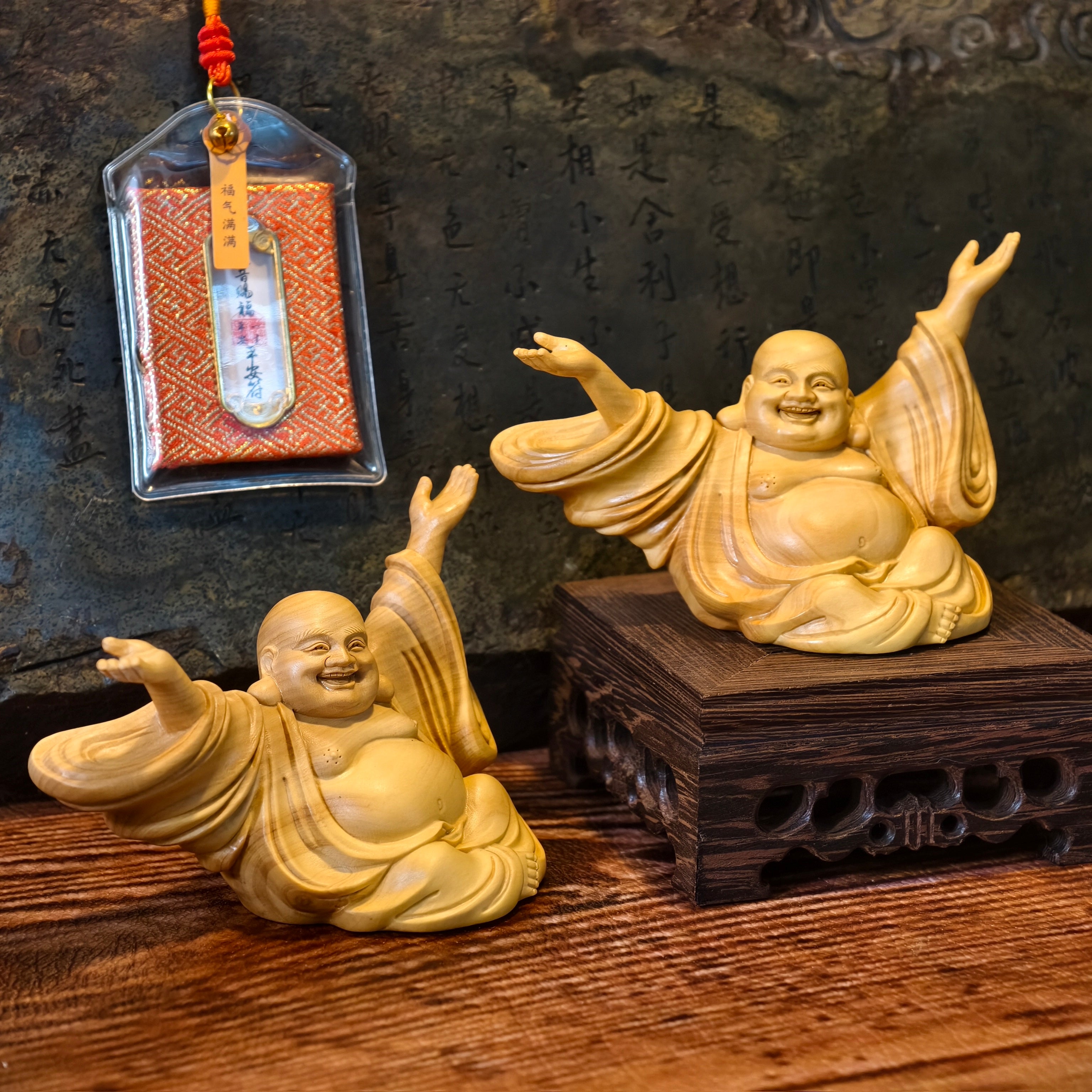 Hand-Carved Boxwood Laughing Buddha Statue – Maitreya, The Infinite Embrace