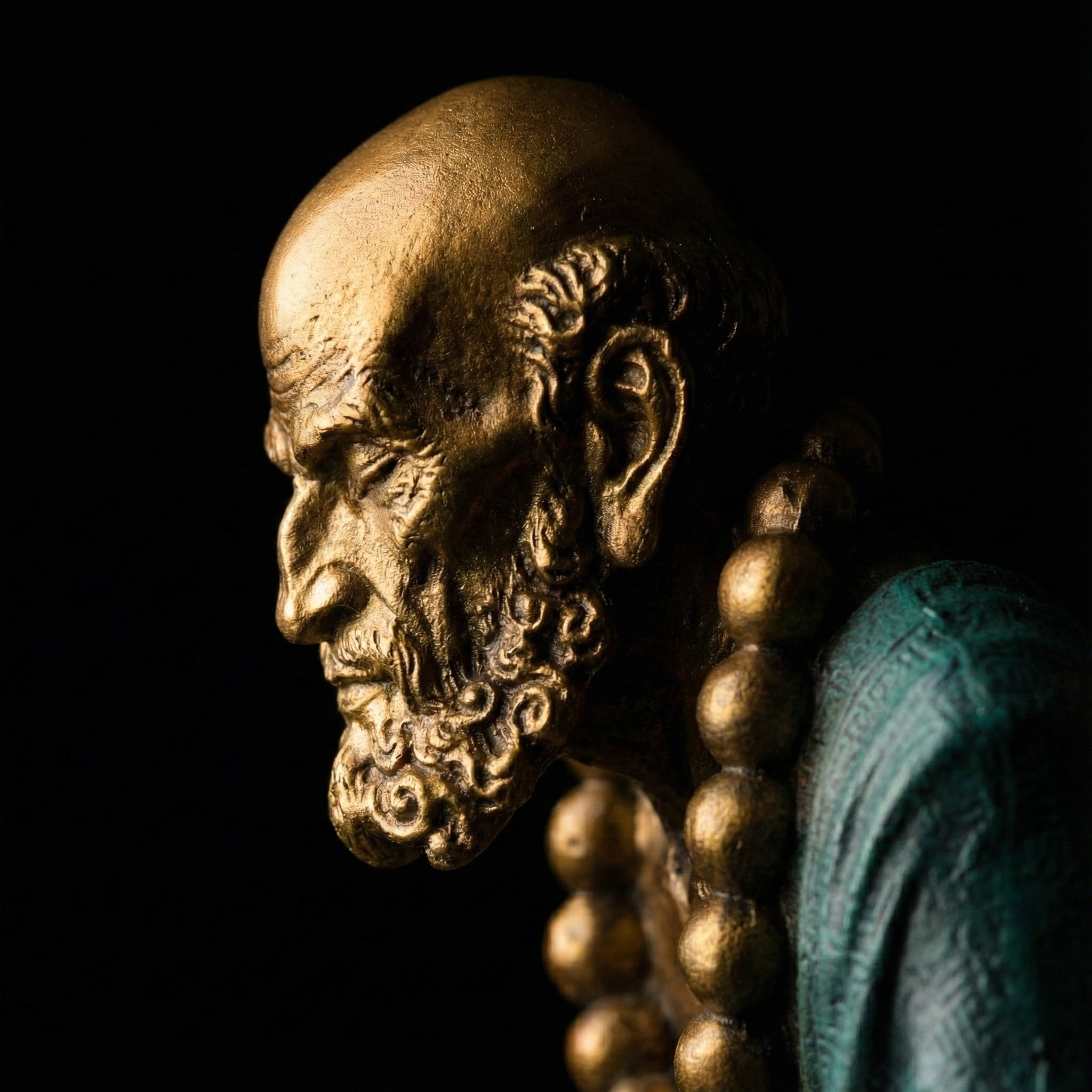 Silent Resolve Bodhidharma Sculpture | Handcrafted Verdigris Copper, Symbol of Inner Strength