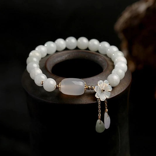 ShaoLin Natural White Jade Luck Bracelet