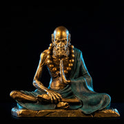 Silent Resolve Bodhidharma Sculpture | Handcrafted Verdigris Copper, Symbol of Inner Strength