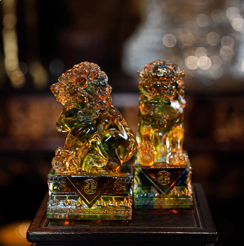 Imperial Guardian Lions: Heavyweight Handcrafted Liuli Crystal Pair