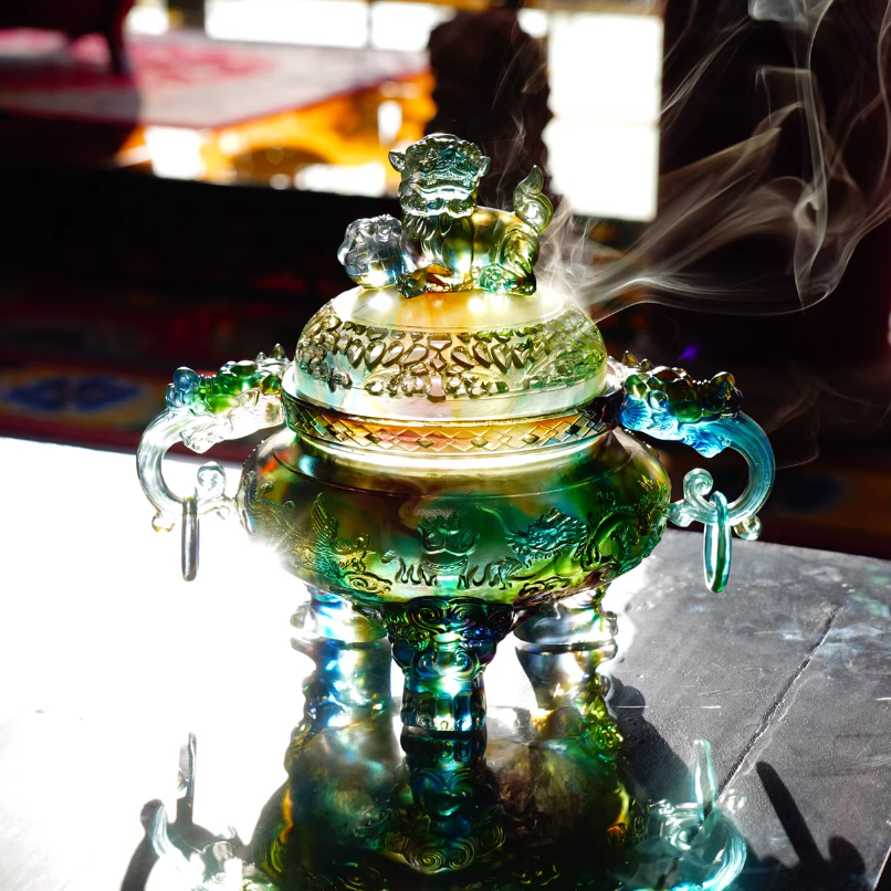 The Mythical Suanni: Vintage Liuli Crystal Incense Burner (Large Statement Piece)