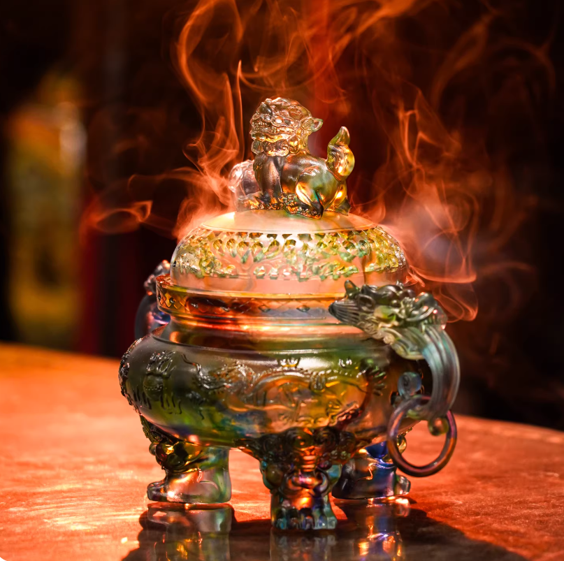 The Mythical Suanni: Vintage Liuli Crystal Incense Burner (Large Statement Piece)