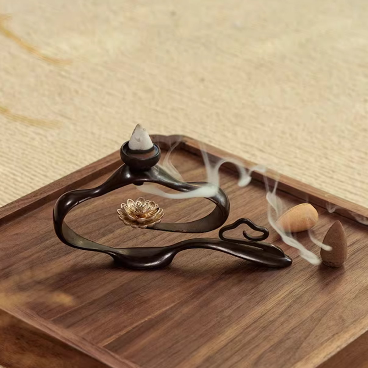 Handcrafted Silver Lotus & Brass Cloud Incense Burner | Zen Aromatherapy