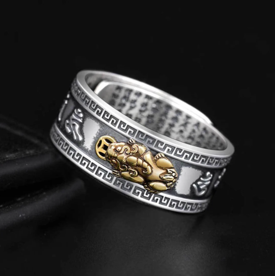 The Abundance Guardian - 990 Pure Silver Feng Shui Pixiu Ring | Adjustable Wealth & Mindfulness Band