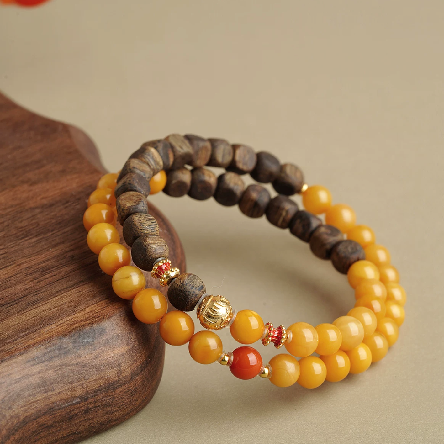 Legacy of Peace: Yellow Agate & Oud Double-Wrap Bracelet