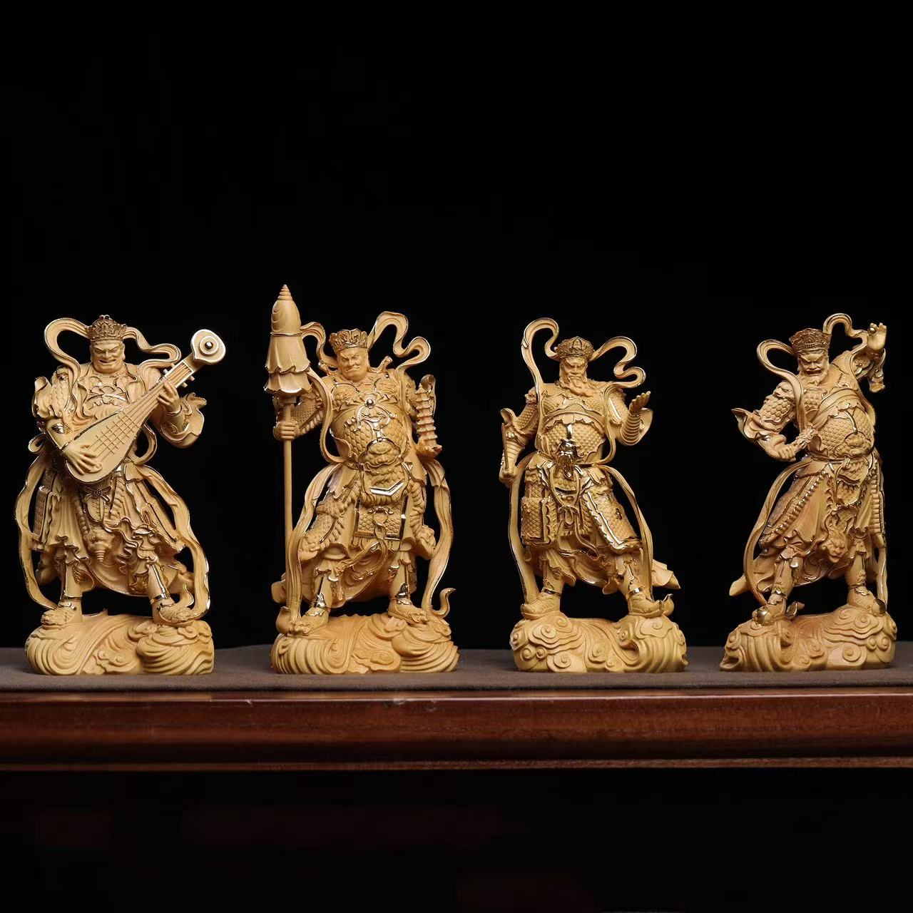 The Celestial Guardians: Collector’s Edition Hand-Carved Boxwood Four Heavenly Kings Statues