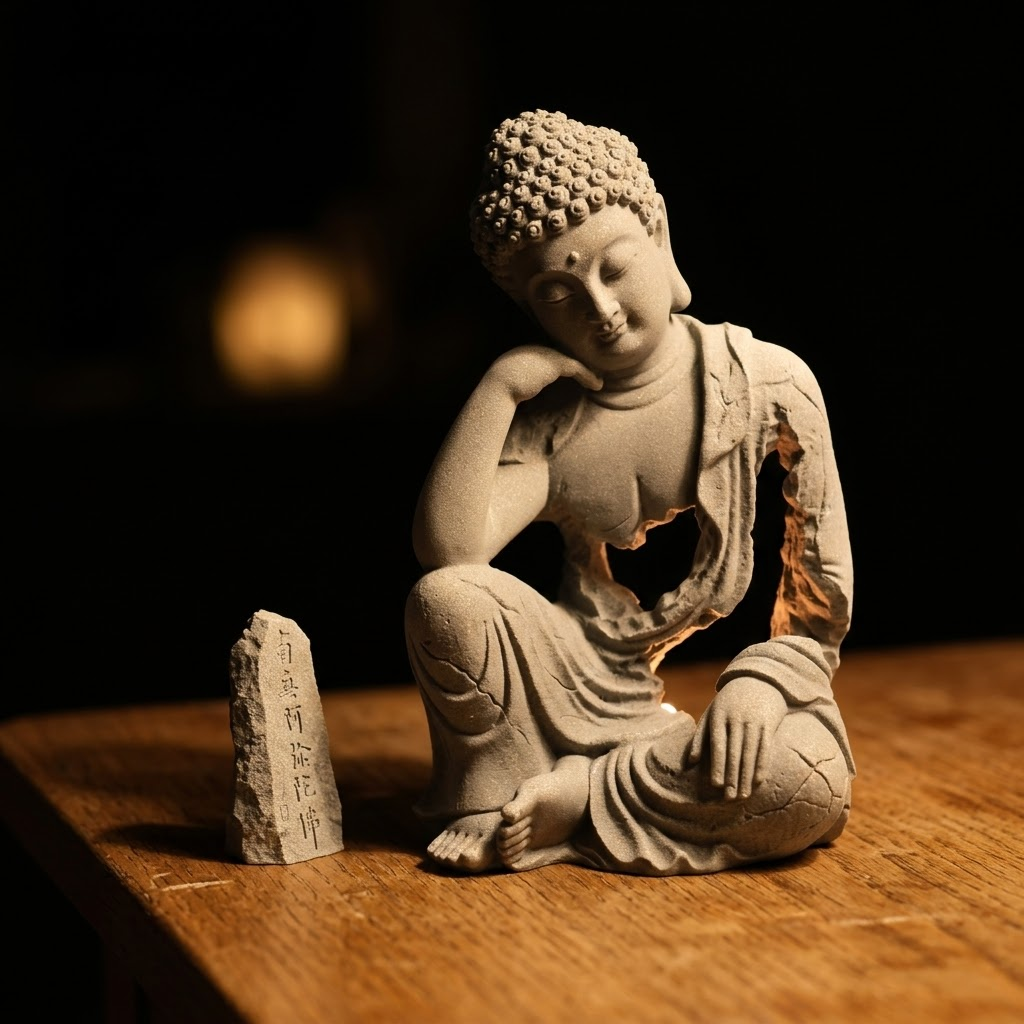 Modern Mindful Buddha Silhouette: Sandstone Sculpture & Ambient Candle Holder
