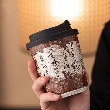 中国書道コーヒーカップ——銀彩ストーンウェア