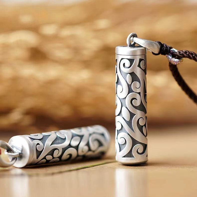 The Vessel of Pure Intent——Sterling Silver Gawu Amulet with Heart Sutra Scroll