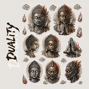 The ”Harmony in Chaos" Buddha & Demon Sticker Pack – Premium Waterproof Die-Cut Vinyl Decals for Laptops, Water Bottles & Journals (1.57" Max Length)