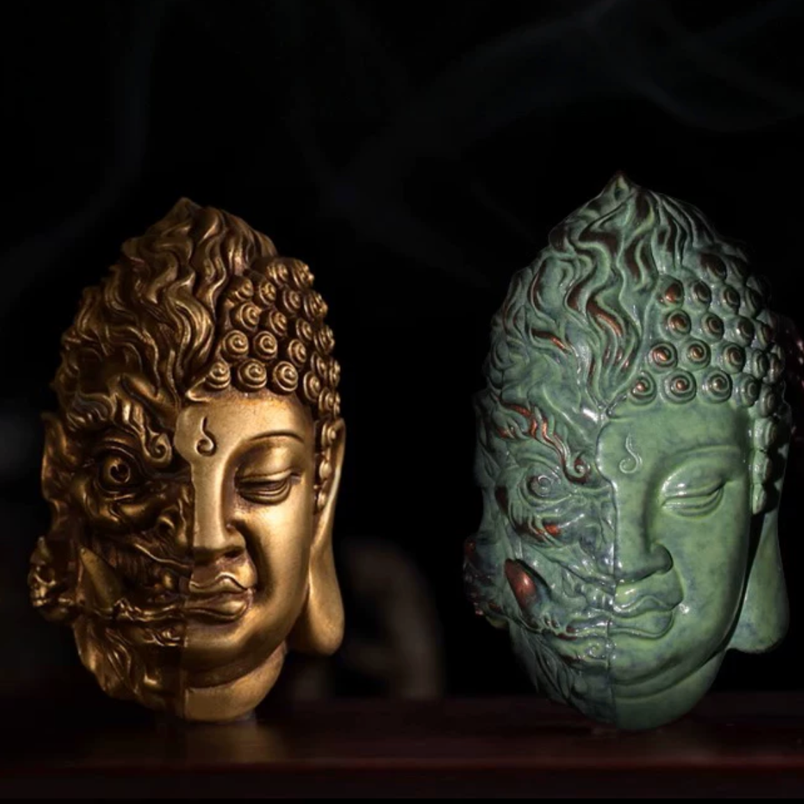 "Harmony in Chaos" Solid Brass Buddha & Demon EDC Pocket Sculpture – Premium Lost-Wax Cast Refined Copper Palm Fidget & Executive Stress-Relief Artifact