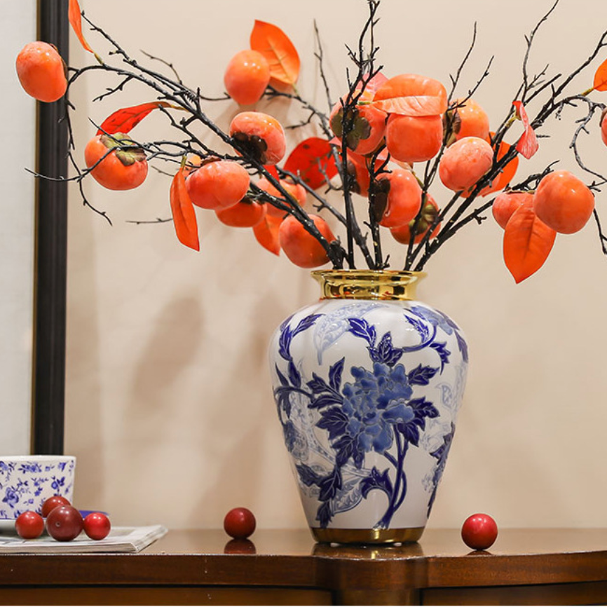 ShaolinMart Jingdezhen Blue and White Porcelain Ceramic Vase – Hand-Painted Floral Arrangement Centerpiece