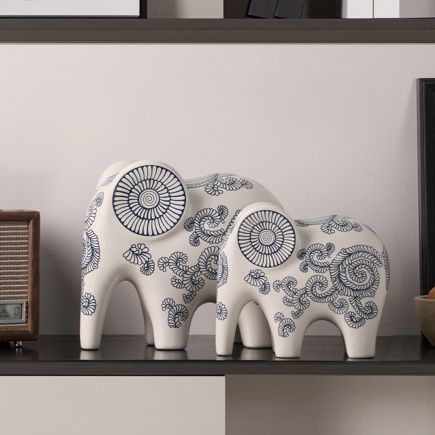 Blue & White Ceramic Elephant Figurines – Peace & Good Fortune Home Decor | ShaolinMart
