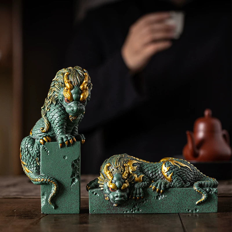 Majestic  Sandstone  Flood-Repelling Loong-Beast | Hand-Carved Mythical Home & Office Decor
