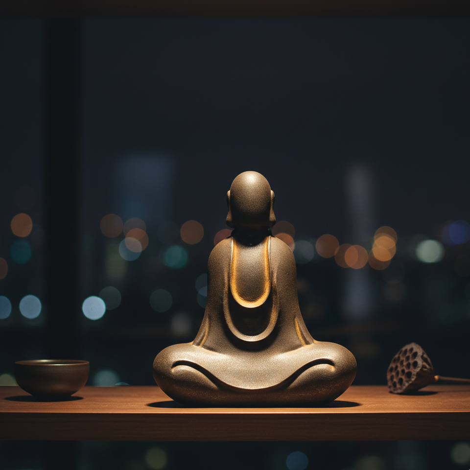 The Shaolin Minimalist Buddha: Vintage Copper Statue for Zen & Meditation Spaces