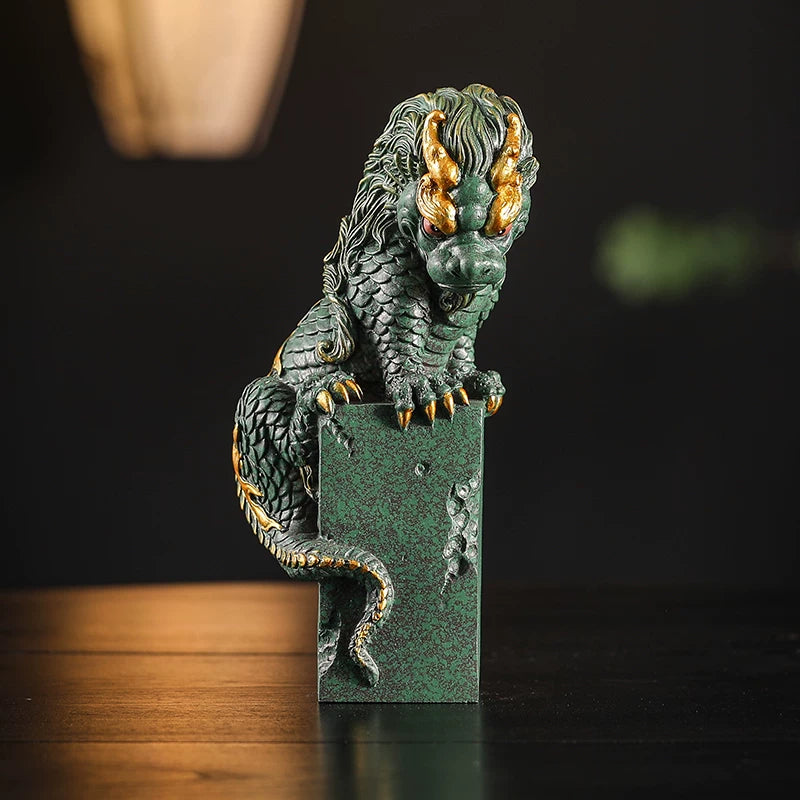 Majestic  Sandstone  Flood-Repelling Loong-Beast | Hand-Carved Mythical Home & Office Decor
