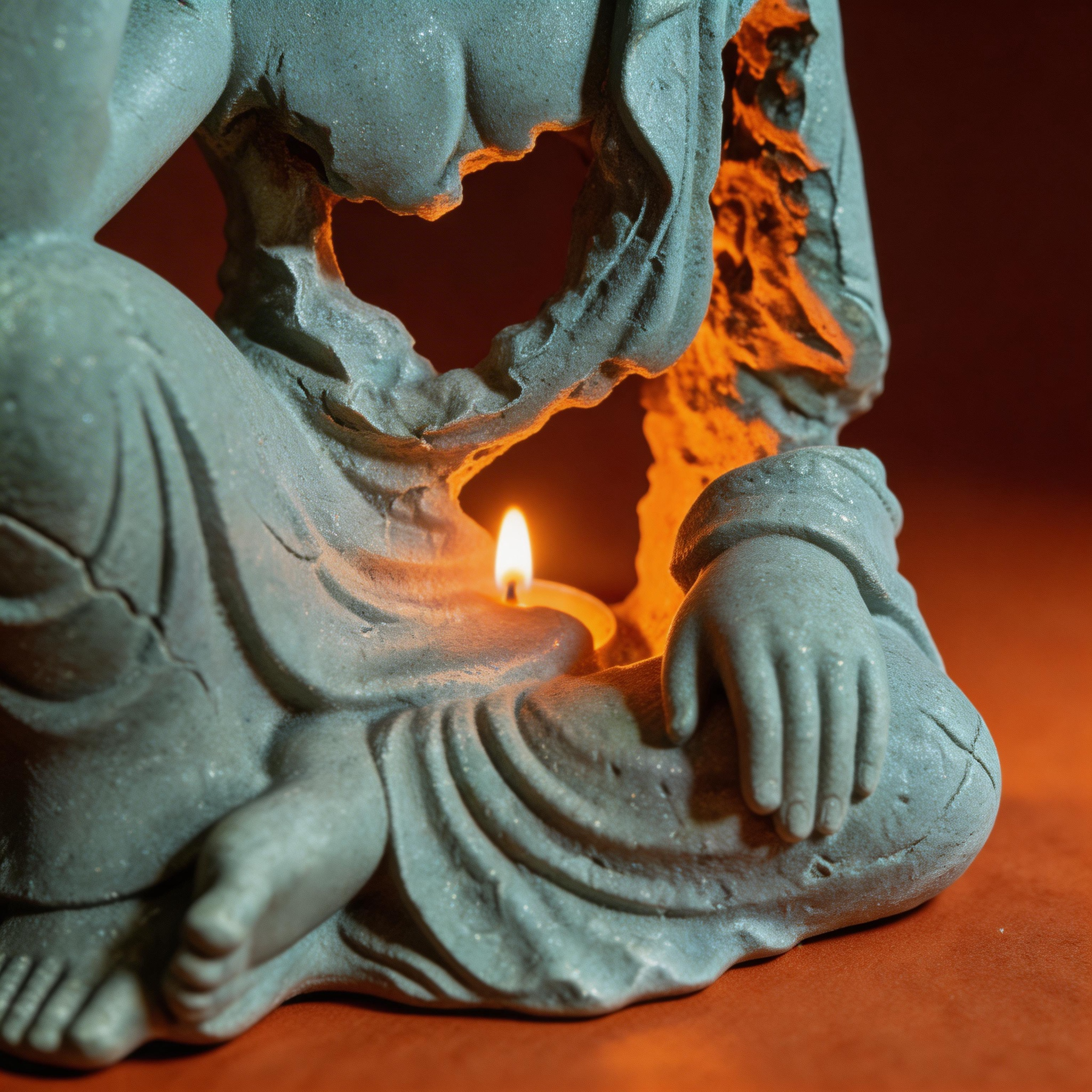 Modern Mindful Buddha Silhouette: Sandstone Sculpture & Ambient Candle Holder