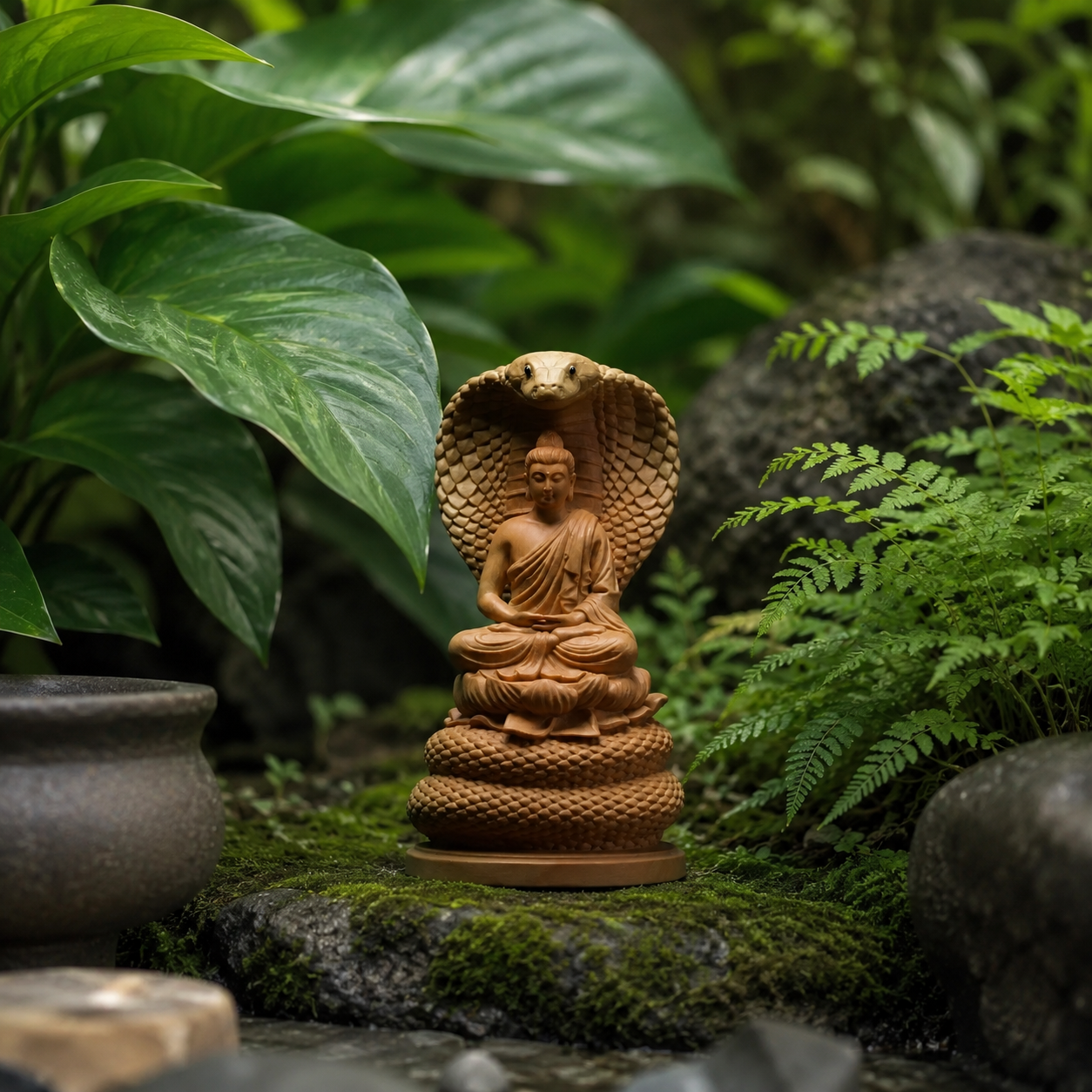 Bodhidharma Small-Leaf Boxwood Statue – One-Piece Hand-Carved Zen Wood Sculpture