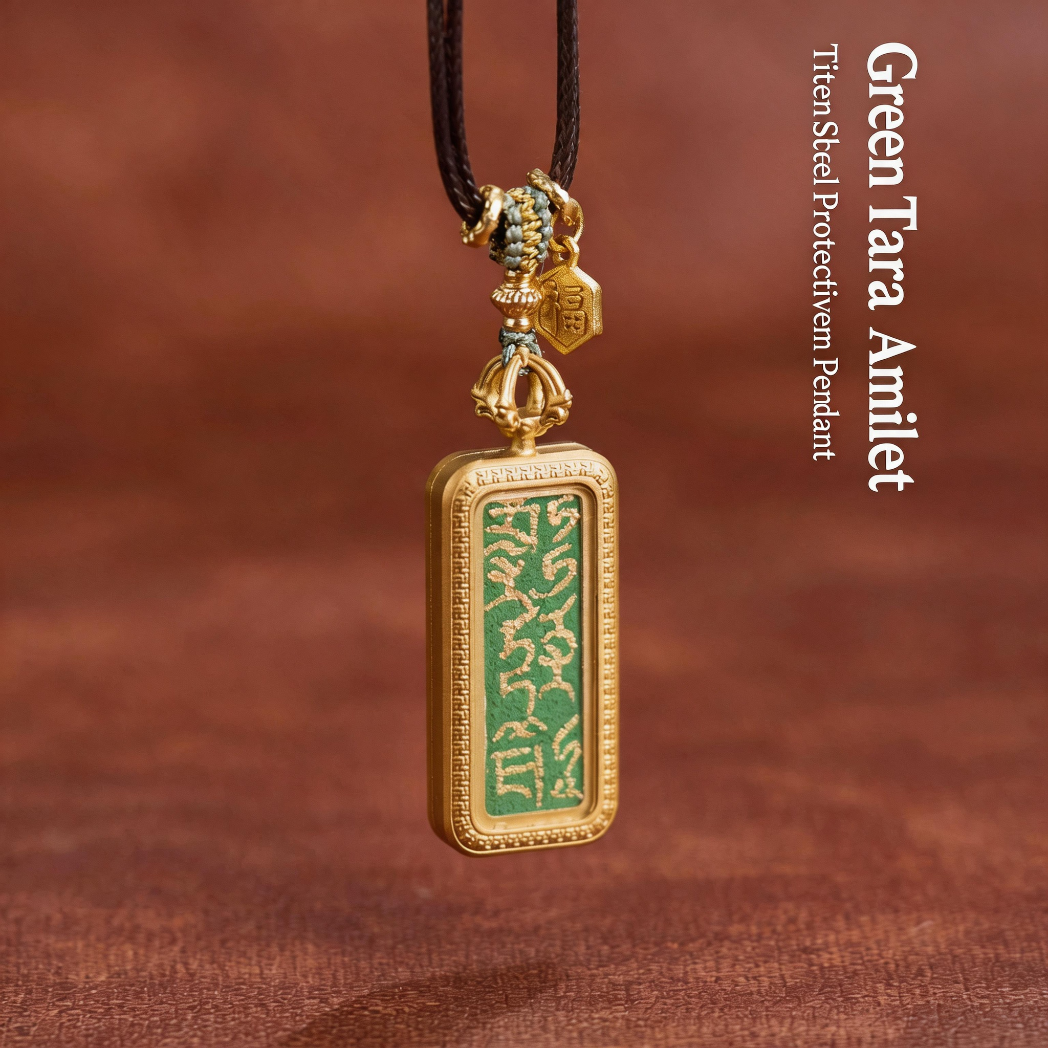 Hand-Painted Mini Thangka-Inspired Pendant Necklace – Titanium Steel Symbolic Charm Jewelry