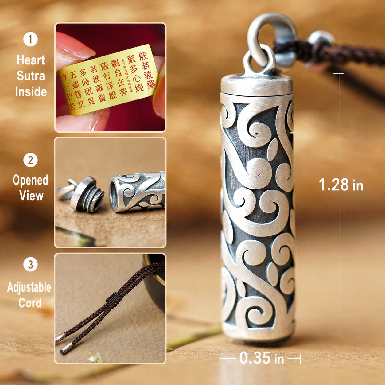 The Vessel of Pure Intent——Sterling Silver Gawu Amulet with Heart Sutra Scroll
