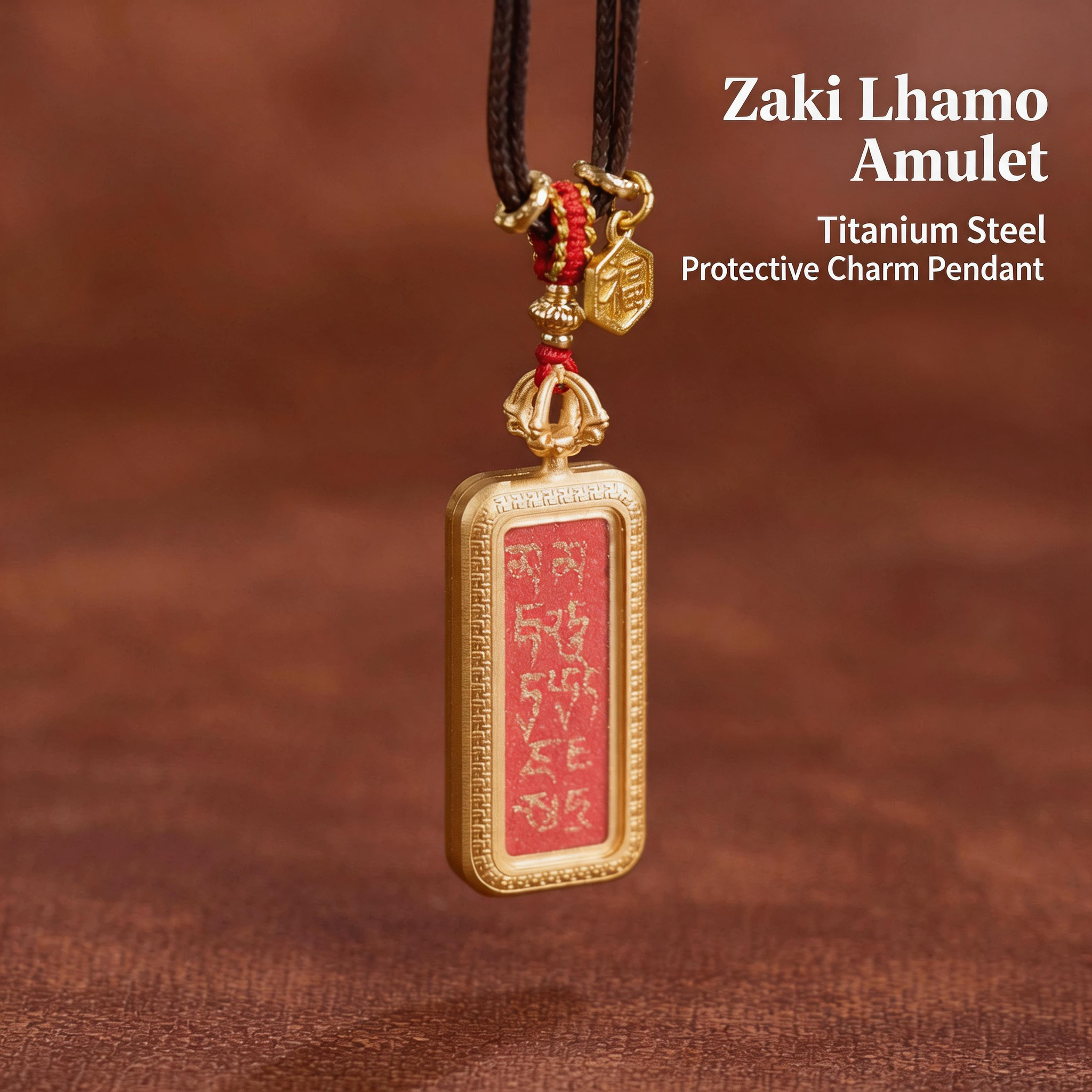 Hand-Painted Mini Thangka Amulet Necklace – Titanium Steel Protective Charm Pendant