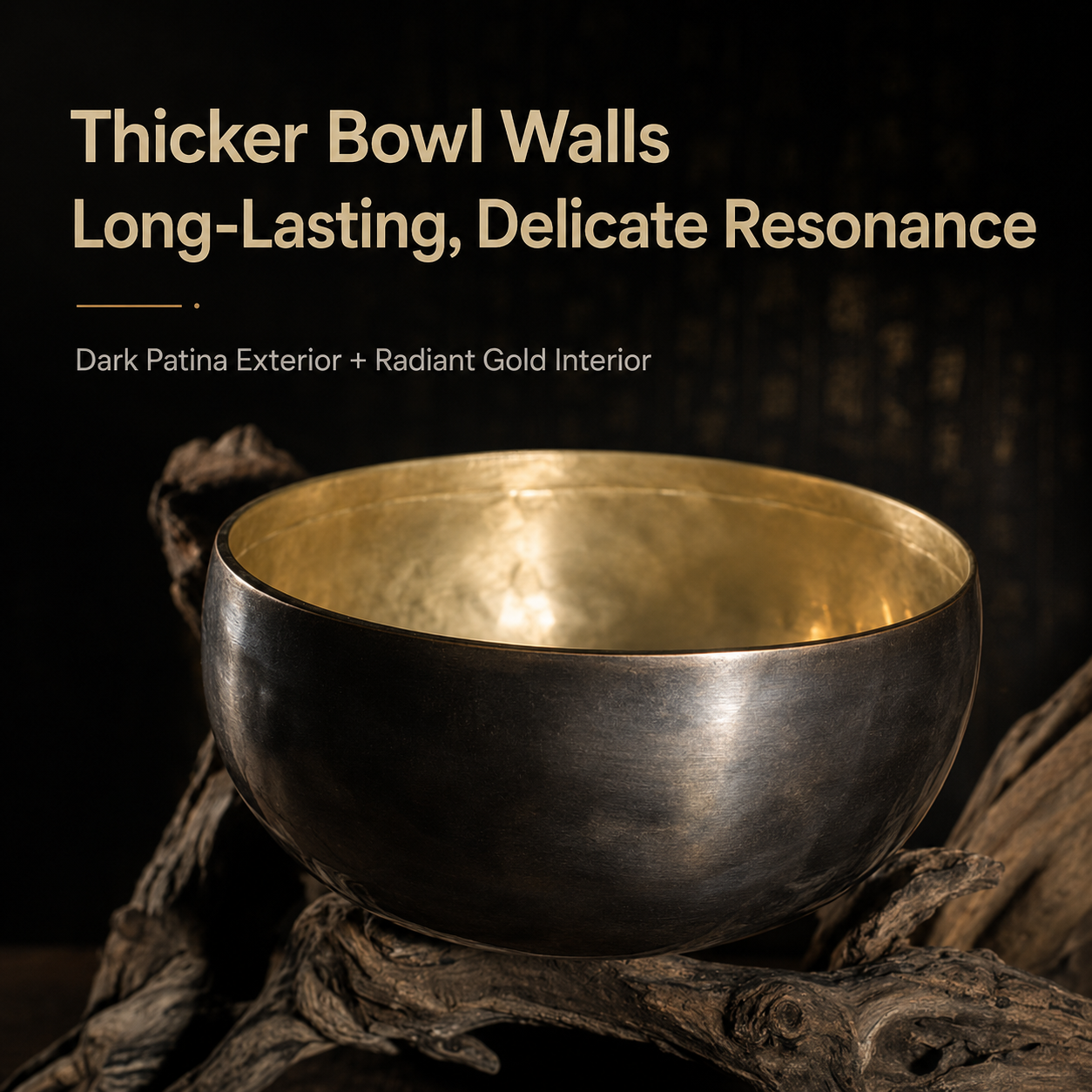 Hand-Forged Full Moon Singing Bowl — Obsidian & Gold with Free Mallet