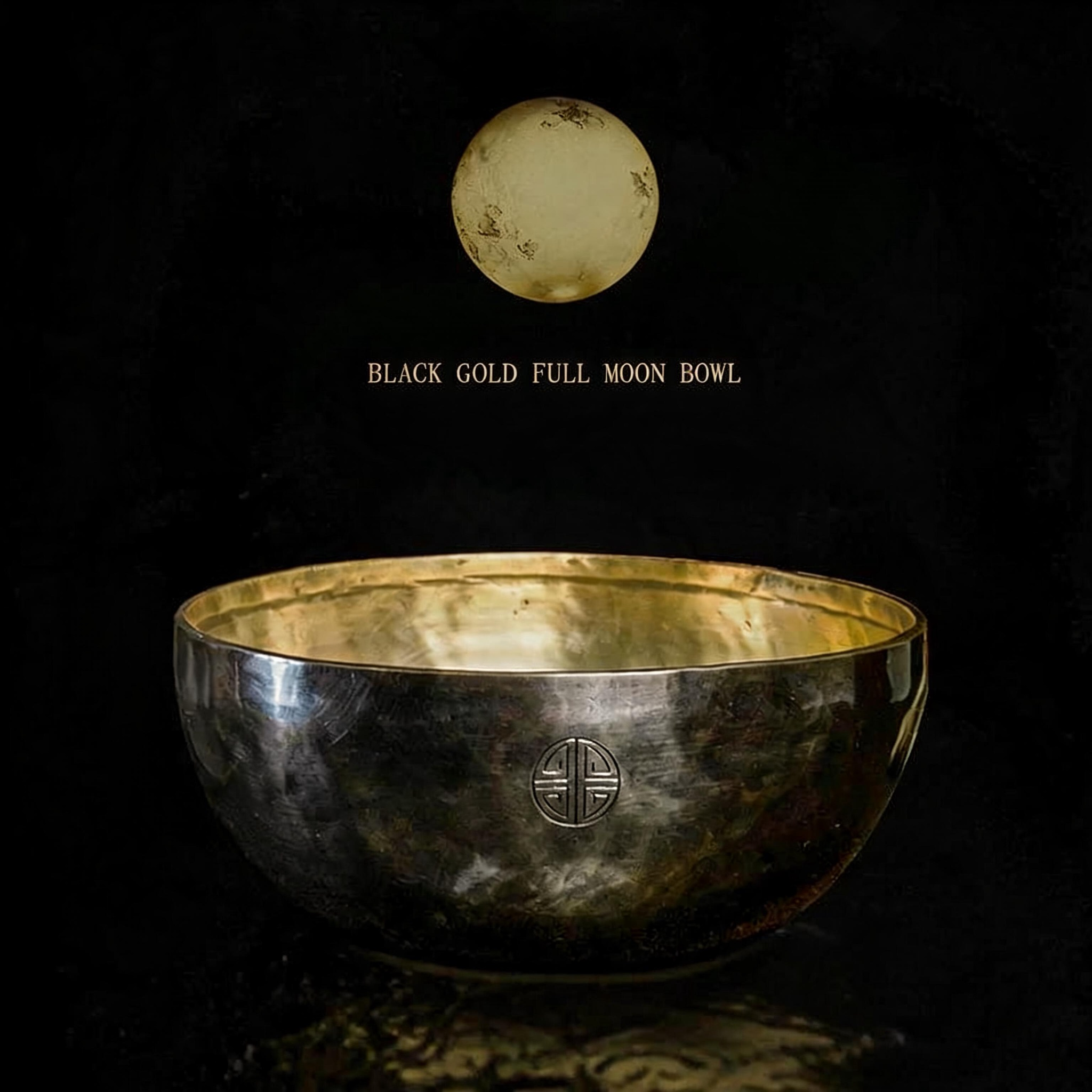 Hand-Forged Full Moon Singing Bowl — Obsidian & Gold with Free Mallet