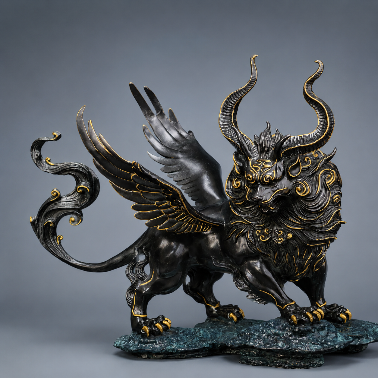 Winged Bai Ze Guardian Statue – Solid Brass Decor for Wisdom & Protection - ShaolinMart
