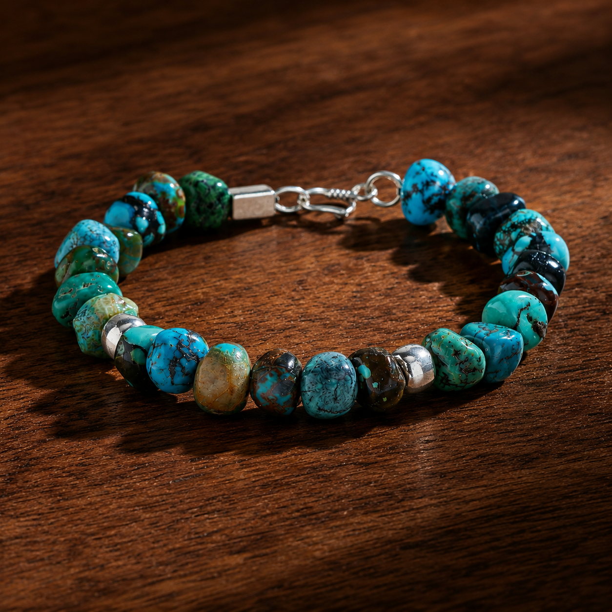 The "Grounded Calm" Natural Irregular Turquoise & 925 Silver Bead Bracelet – Unisex Bohemian Artisan Wellness Jewelry