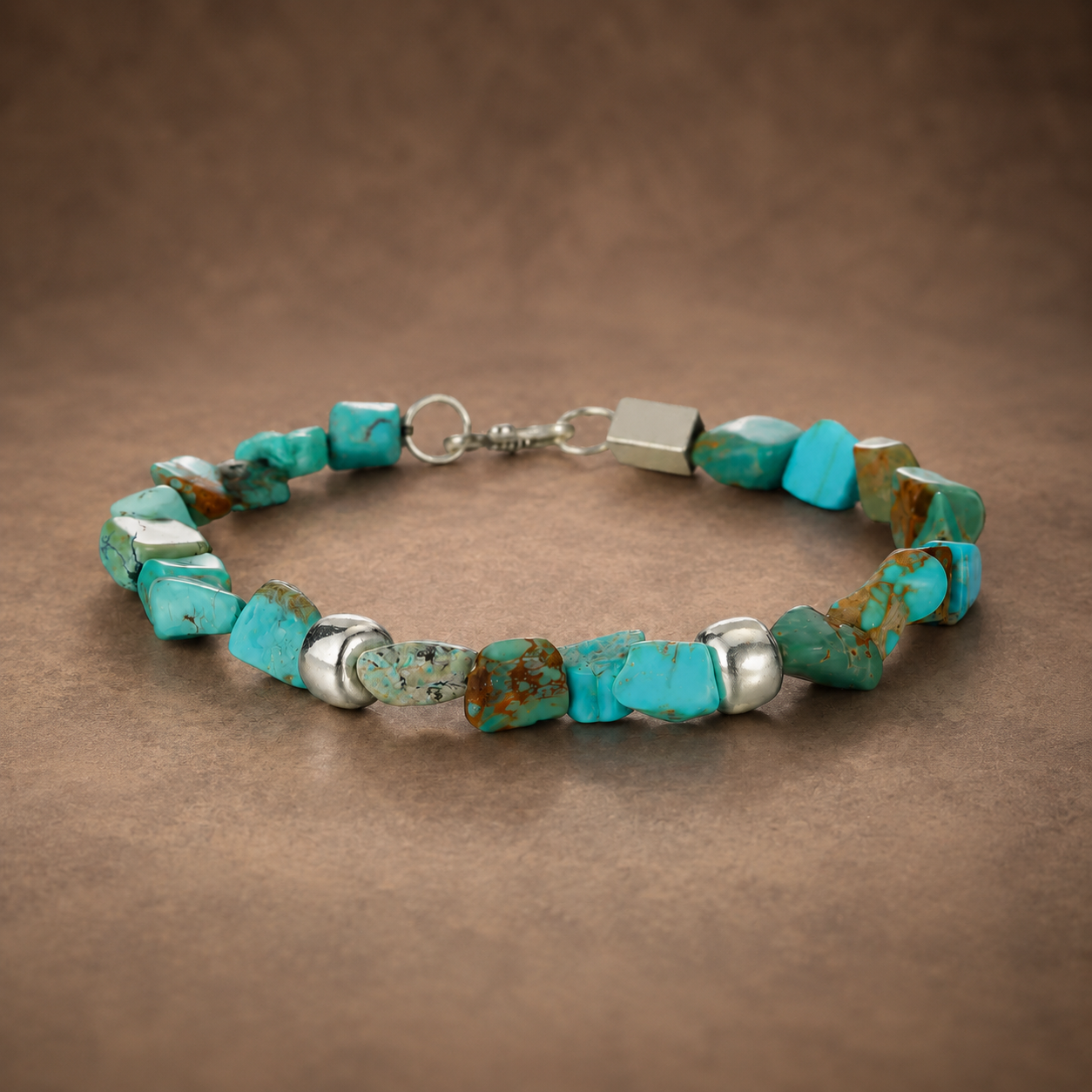 The “Desert Sky Guardian” Natural Irregular Turquoise & 925 Silver Bead Bracelet – Unisex Raw Stone Artisan Protection Jewelry