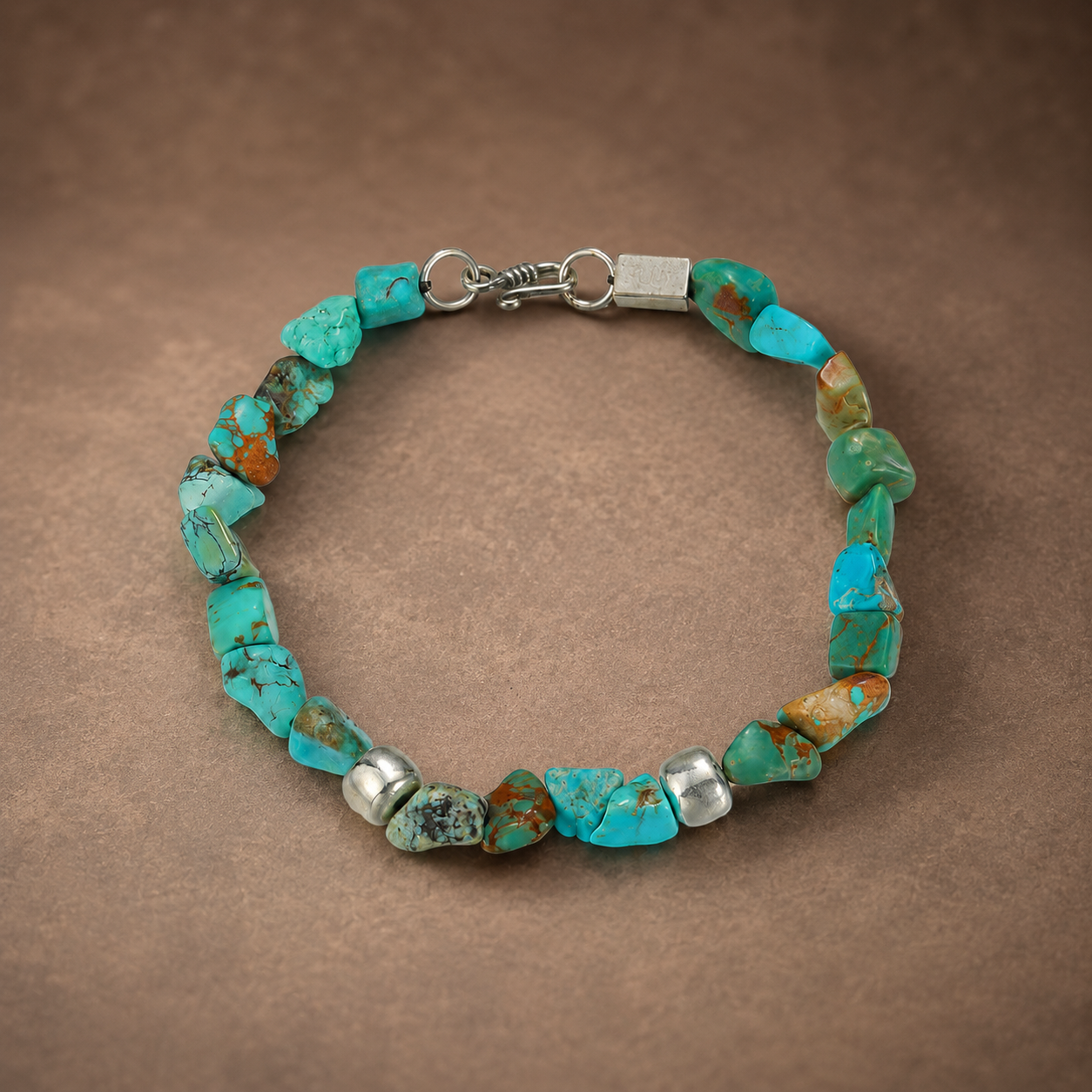 The “Desert Sky Guardian” Natural Irregular Turquoise & 925 Silver Bead Bracelet – Unisex Raw Stone Artisan Protection Jewelry