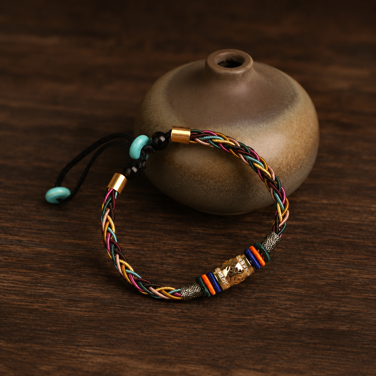 Handwoven Dragon Knot Faux Turquoise Bracelet – Adjustable Eastern-Inspired Lucky Cord Jewelry