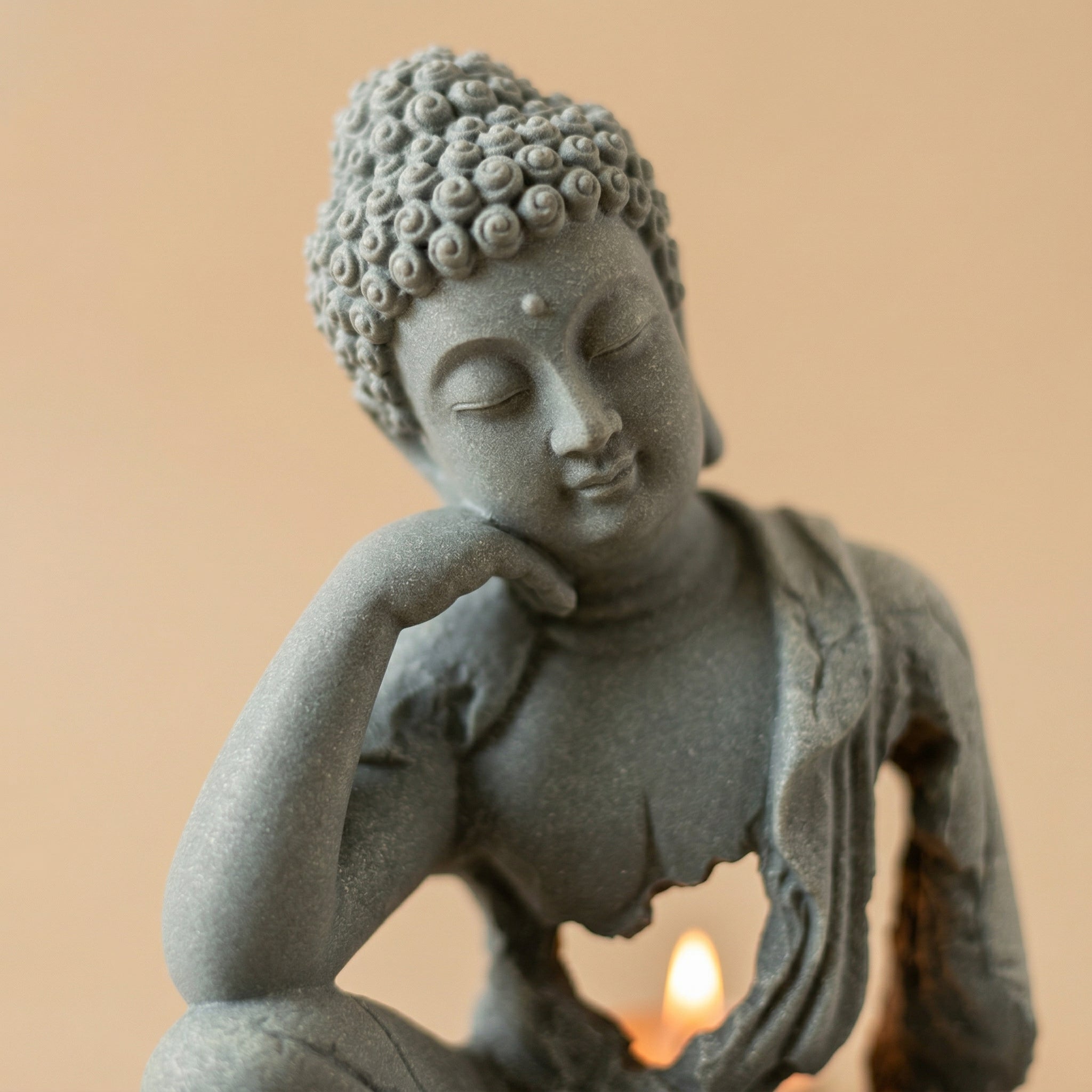 Modern Mindful Buddha Silhouette: Sandstone Sculpture & Ambient Candle Holder