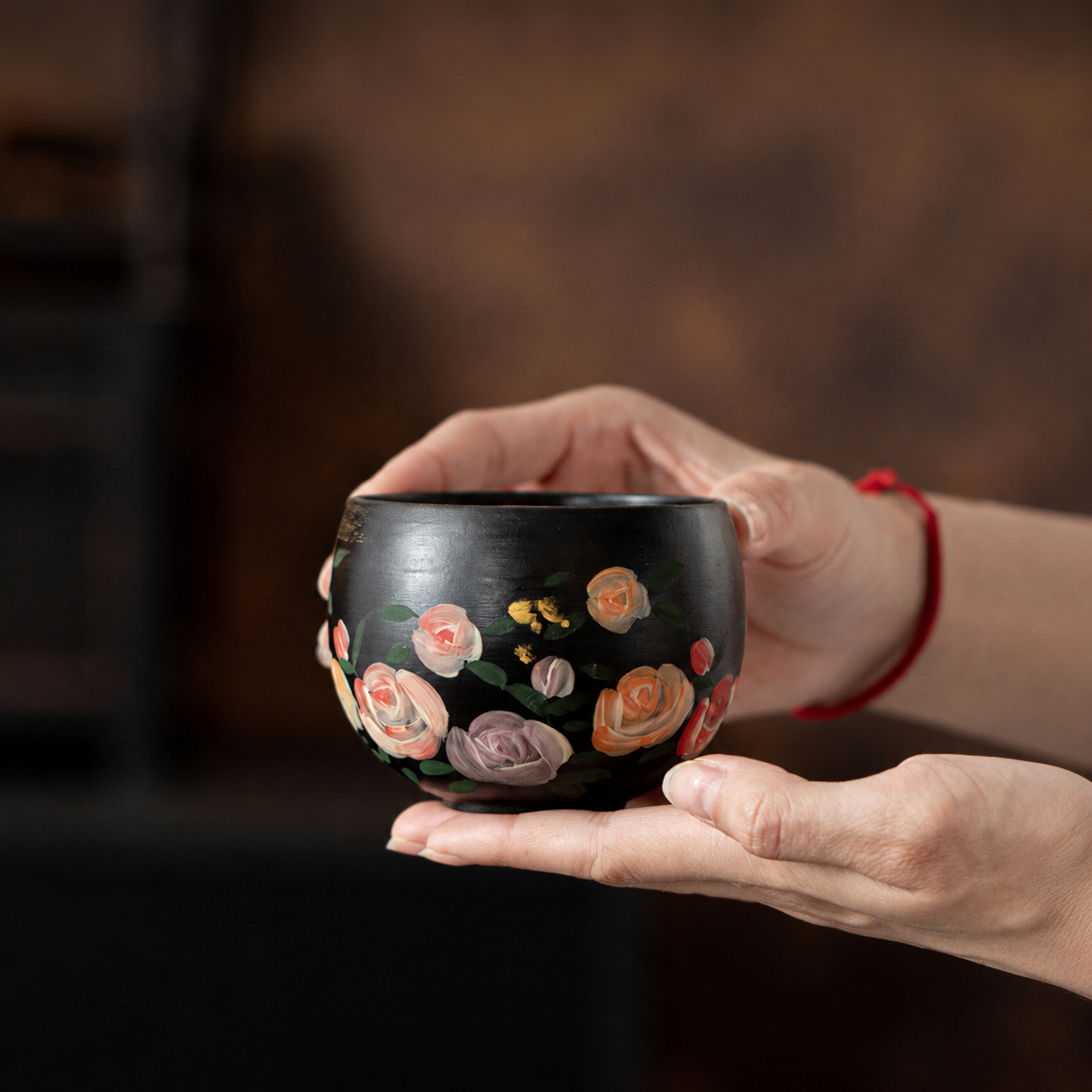 Shaolin "Rose Dream" Hand-Painted Ceramic Coffee Cup – Vintage Oil Painting Style Round-Belly Mug, 8.5 oz