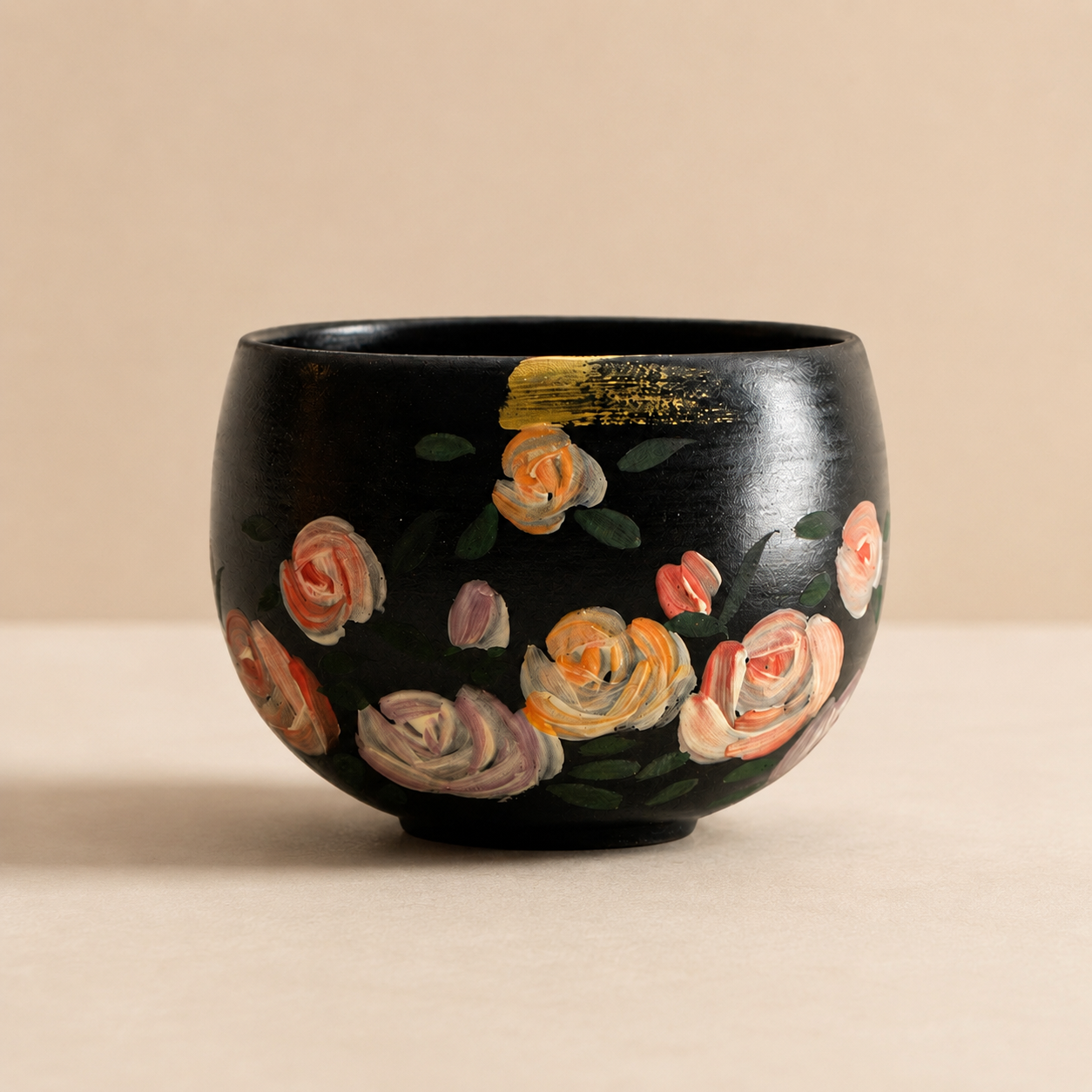 Shaolin "Rose Dream" Hand-Painted Ceramic Coffee Cup – Vintage Oil Painting Style Round-Belly Mug, 8.5 oz
