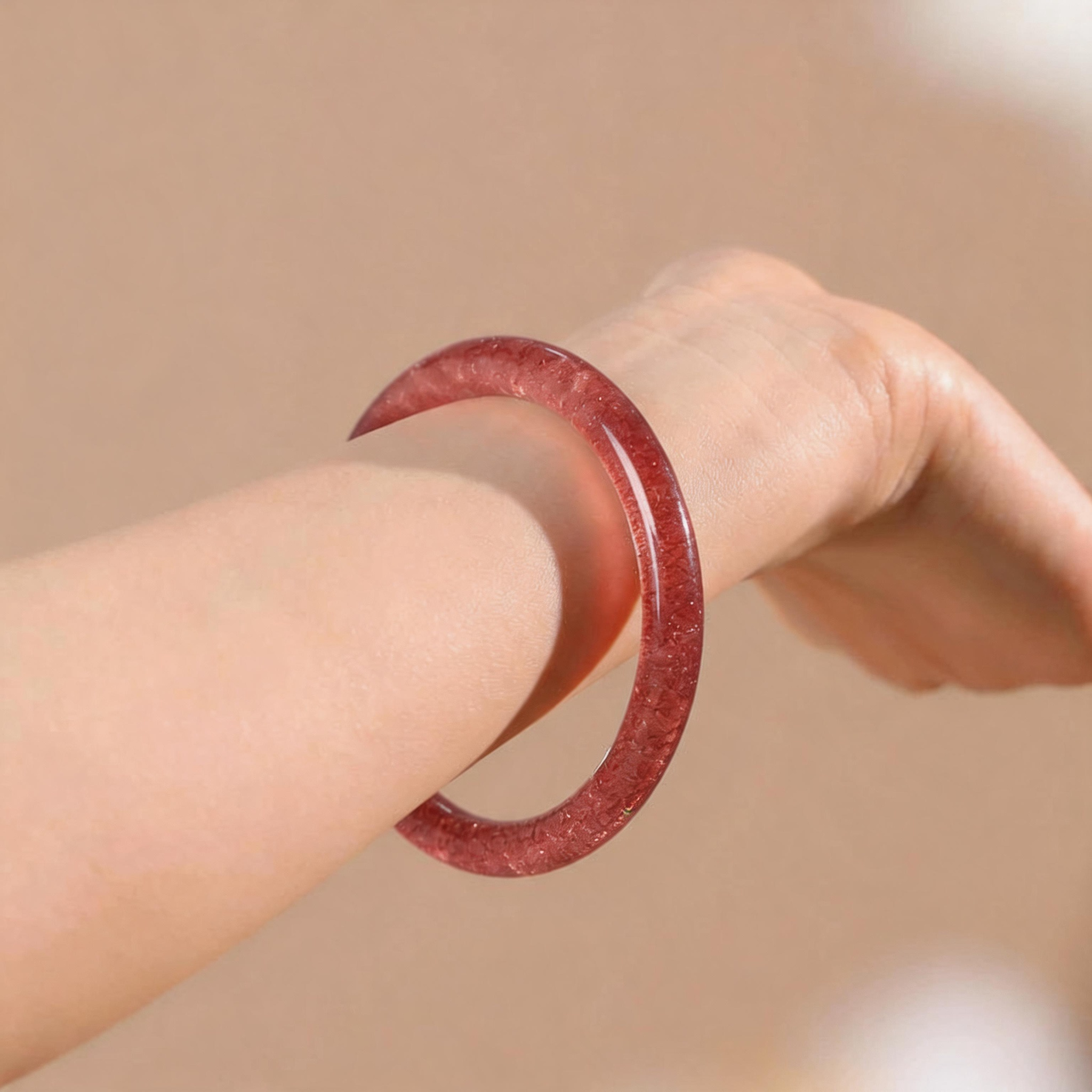 Natural Strawberry Quartz Bangle Bracelet – Pigeon Blood Red Asterism Crystal Smooth Round Bangle for Women