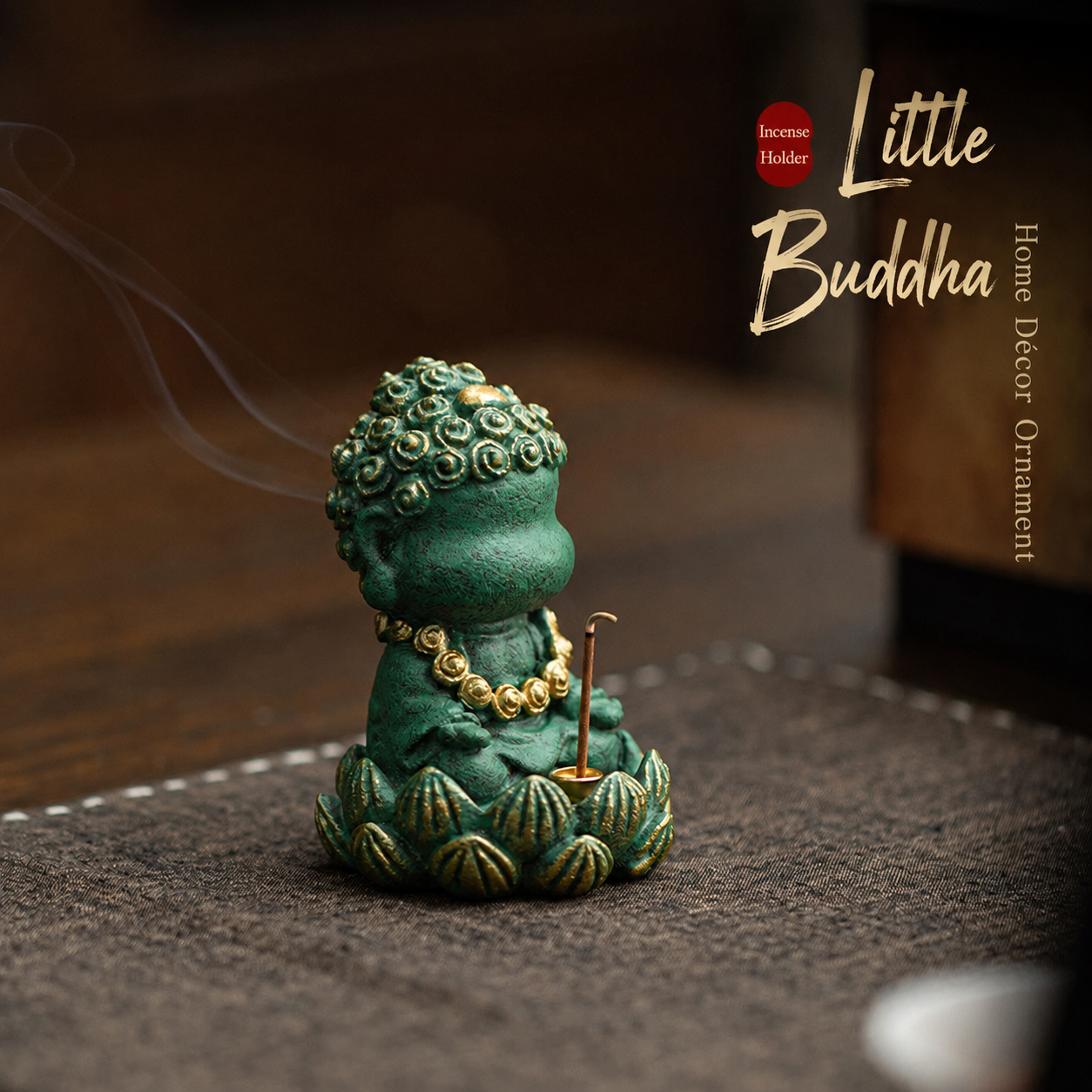 Four No Little Buddha Incense Holder – Natural Green Sandstone Desktop Decor by ShaolinMart