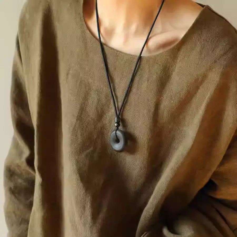 Wooden Peace Buckle Pendant Necklace – Zen Jewelry with Silver Accent